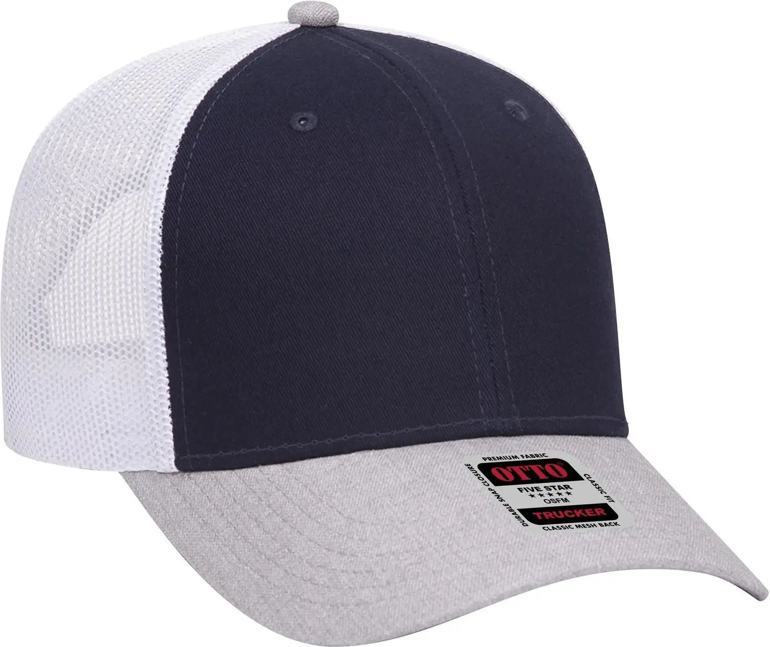 Otto 83-1239 6 Panel Low Profile Mesh Back Trucker Cap - Heathergray/navy/white - 1/2’’ - 7 5/8’’