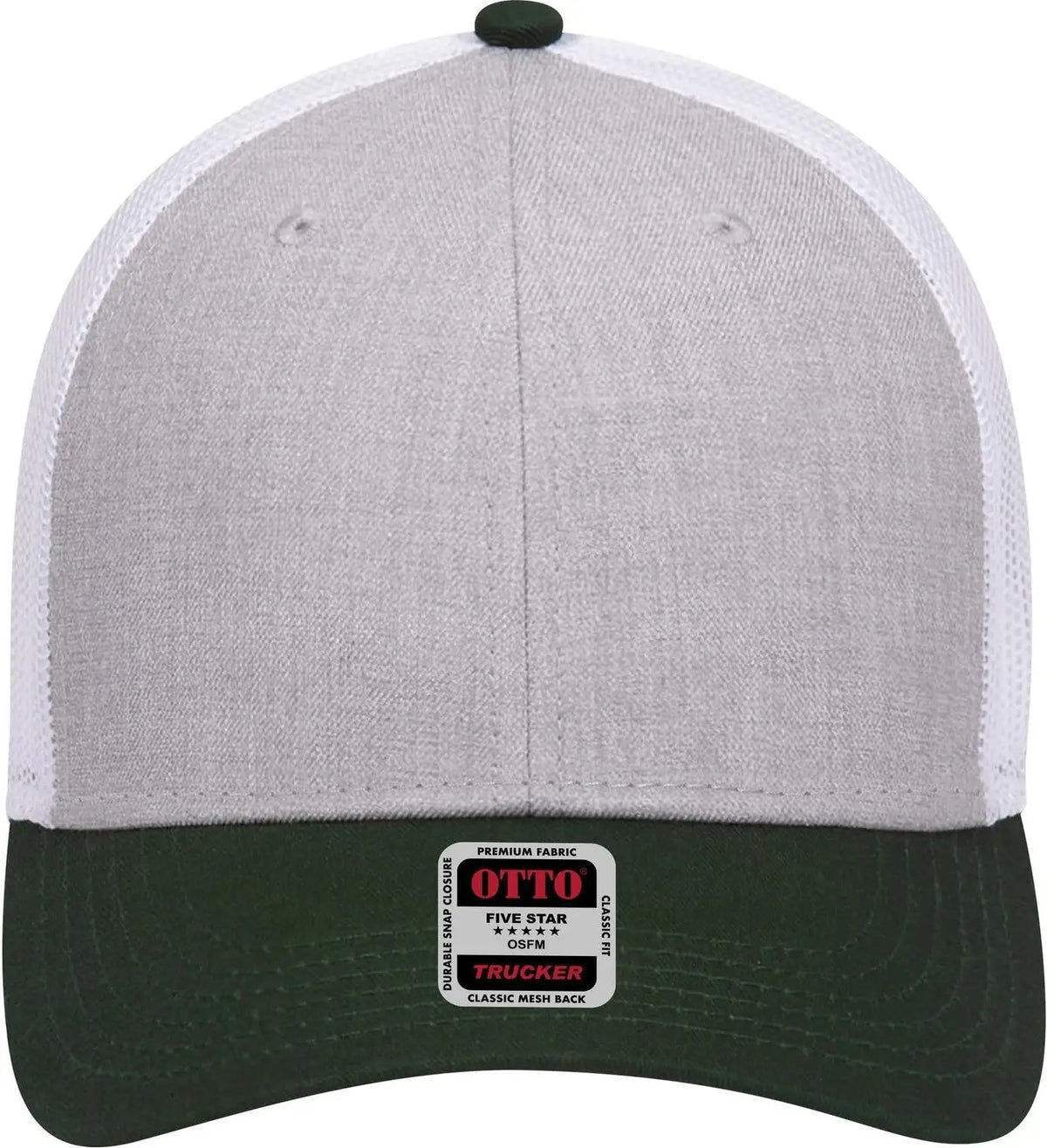 Otto 83-1239 6 Panel Low Profile Mesh Back Trucker Cap - Darkgreen/heathergray/white - 1/2’’ - 7 5/8’’