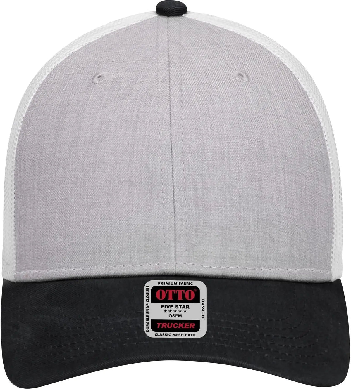 Otto 83-1239 6 Panel Low Profile Mesh Back Trucker Cap - Black/heathergray/white - 1/2’’ - 7 5/8’’