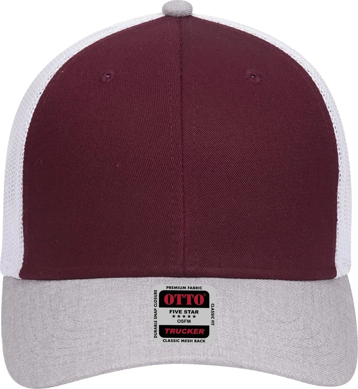 Otto 83-1239 6 Panel Low Profile Mesh Back Trucker Cap - Heathergray/maroon/white - 1/2’’ - 7 5/8’’