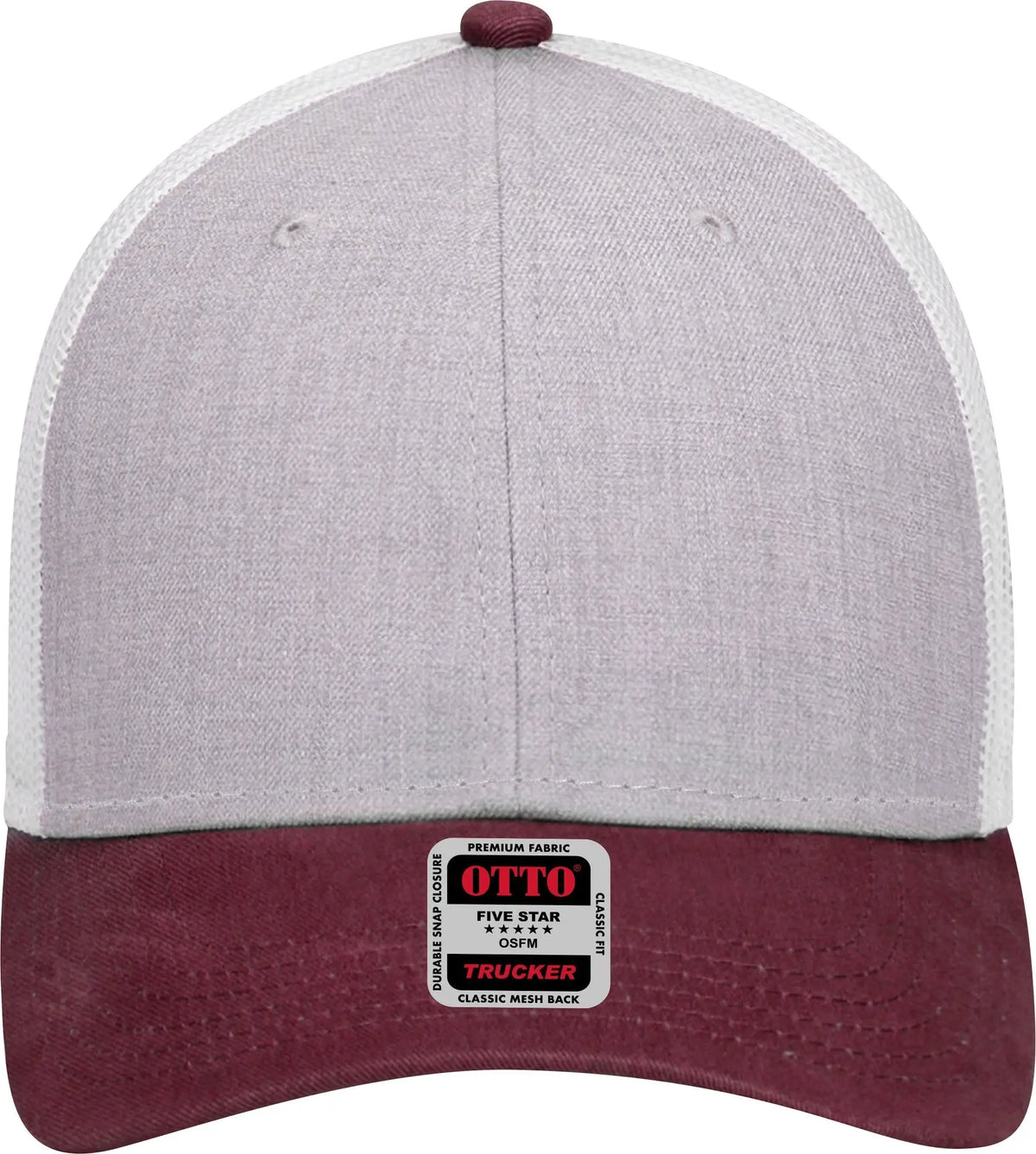 Otto 83-1239 6 Panel Low Profile Mesh Back Trucker Cap - Maroon/heathergray/white - 1/2’’ - 7 5/8’’