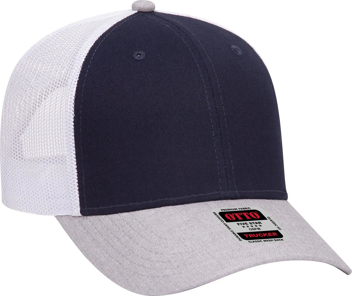 Otto 83-1239 6 Panel Low Profile Mesh Back Trucker Cap - Heathergray/navy/white - 1/2’’ - 7 5/8’’