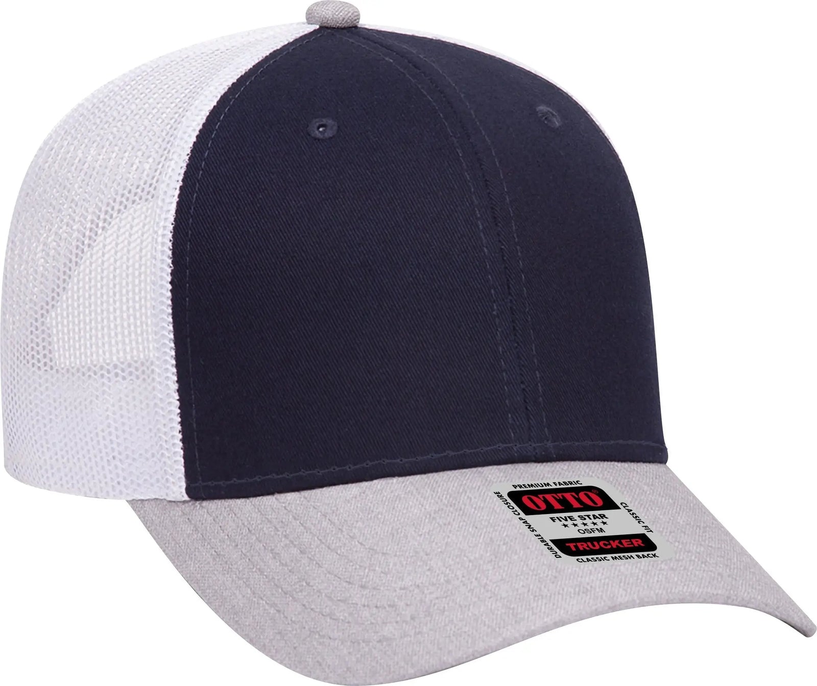 Otto 83-1239 6 Panel Low Profile Mesh Back Trucker Cap - Heathergray/navy/white - 1/2’’ - 7 5/8’’