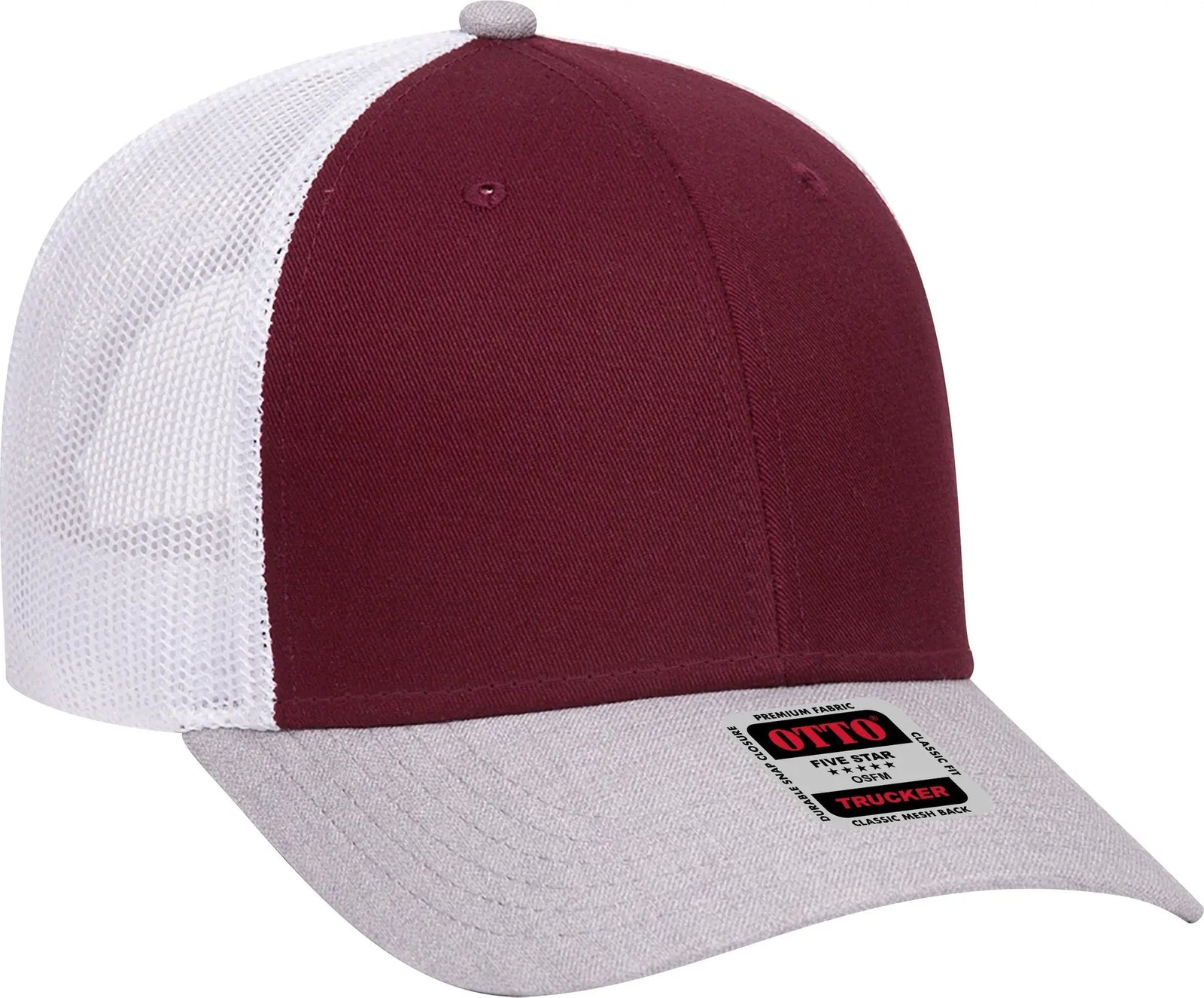 Otto 83-1239 6 Panel Low Profile Mesh Back Trucker Cap - Heathergray/maroon/white - 1/2’’ - 7 5/8’’