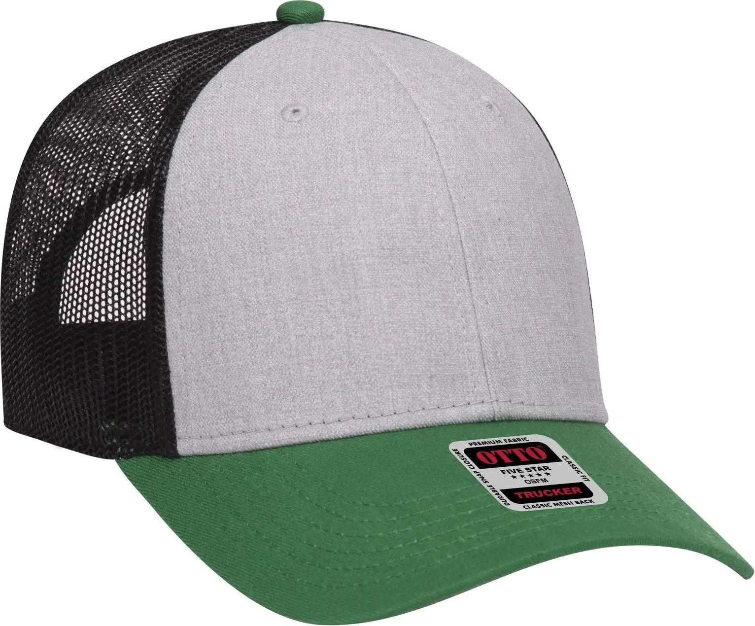 Otto 83-1239 6 Panel Low Profile Mesh Back Trucker Cap - Kelly/heathergray/black - 1/2’’ - 7 5/8’’