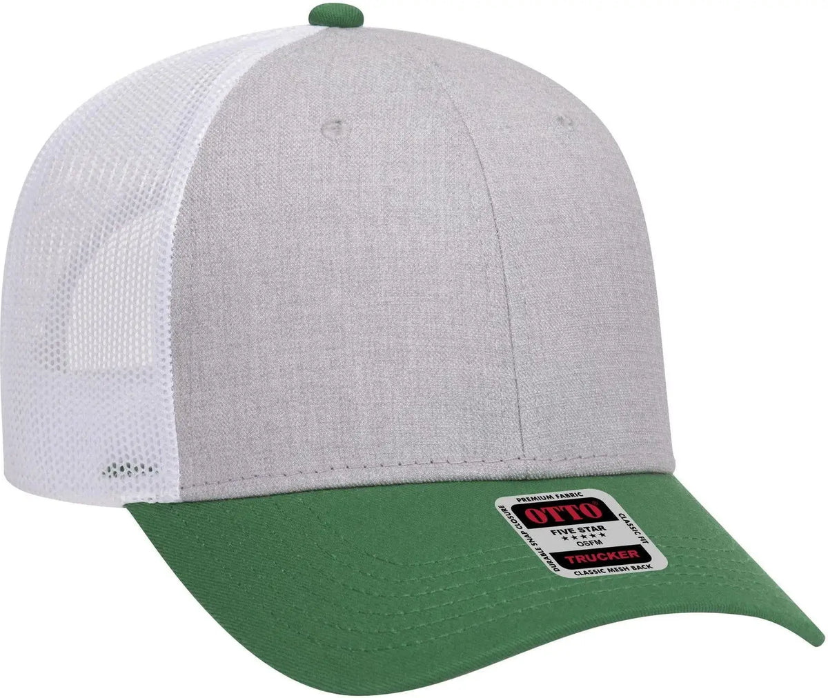 Otto 83-1239 6 Panel Low Profile Mesh Back Trucker Cap - Kelly/heathergray/white - 1/2’’ - 7 5/8’’