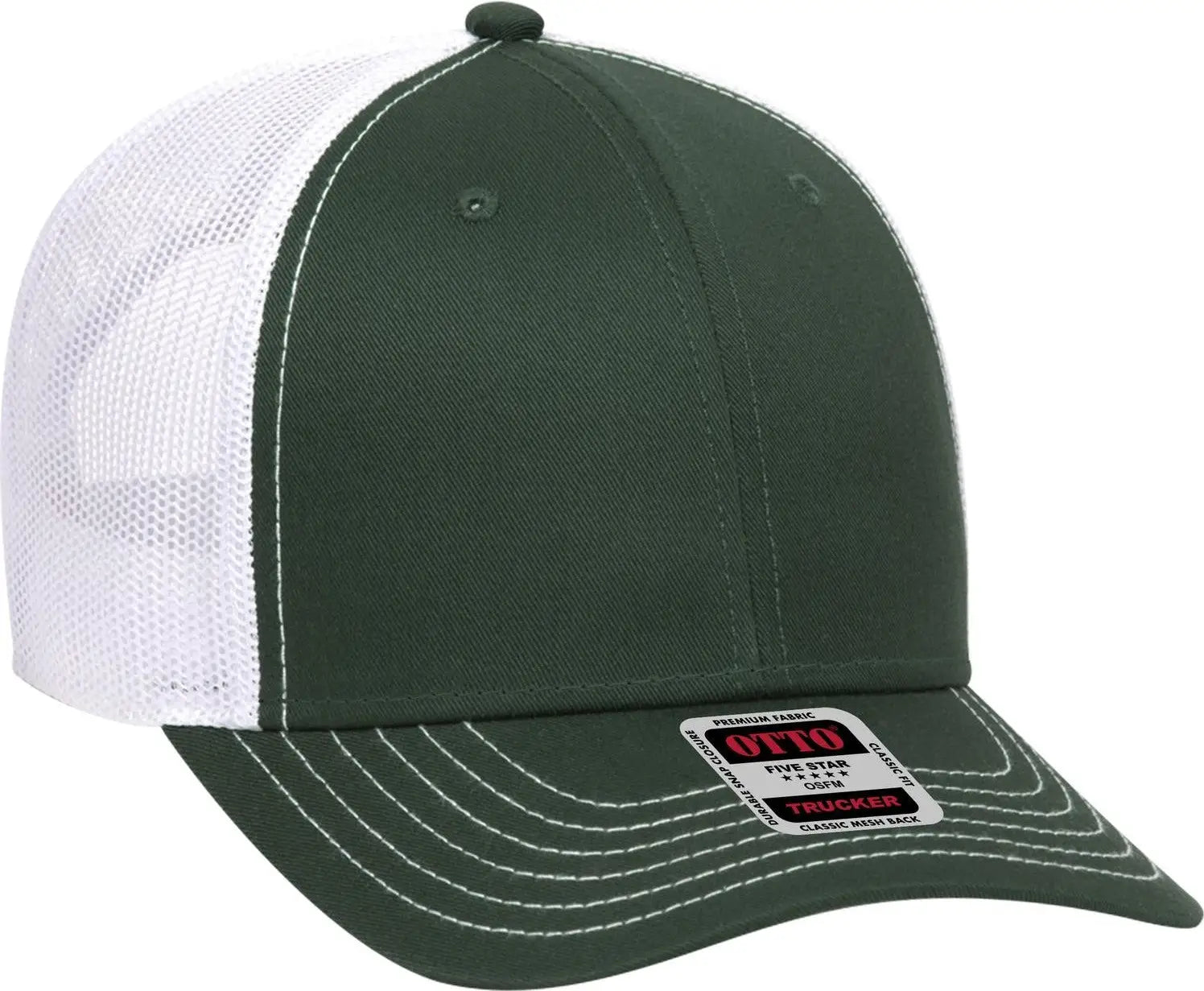Otto 83-1239 6 Panel Low Profile Mesh Back Trucker Cap - Dk.grn/dk.grn/wht - 1/2’’ - 7 5/8’’