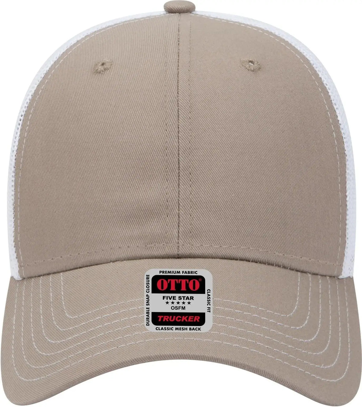 Otto 83-1239 6 Panel Low Profile Mesh Back Trucker Cap - Dk.kha/dk.kha/wht - 1/2’’ - 7 5/8’’