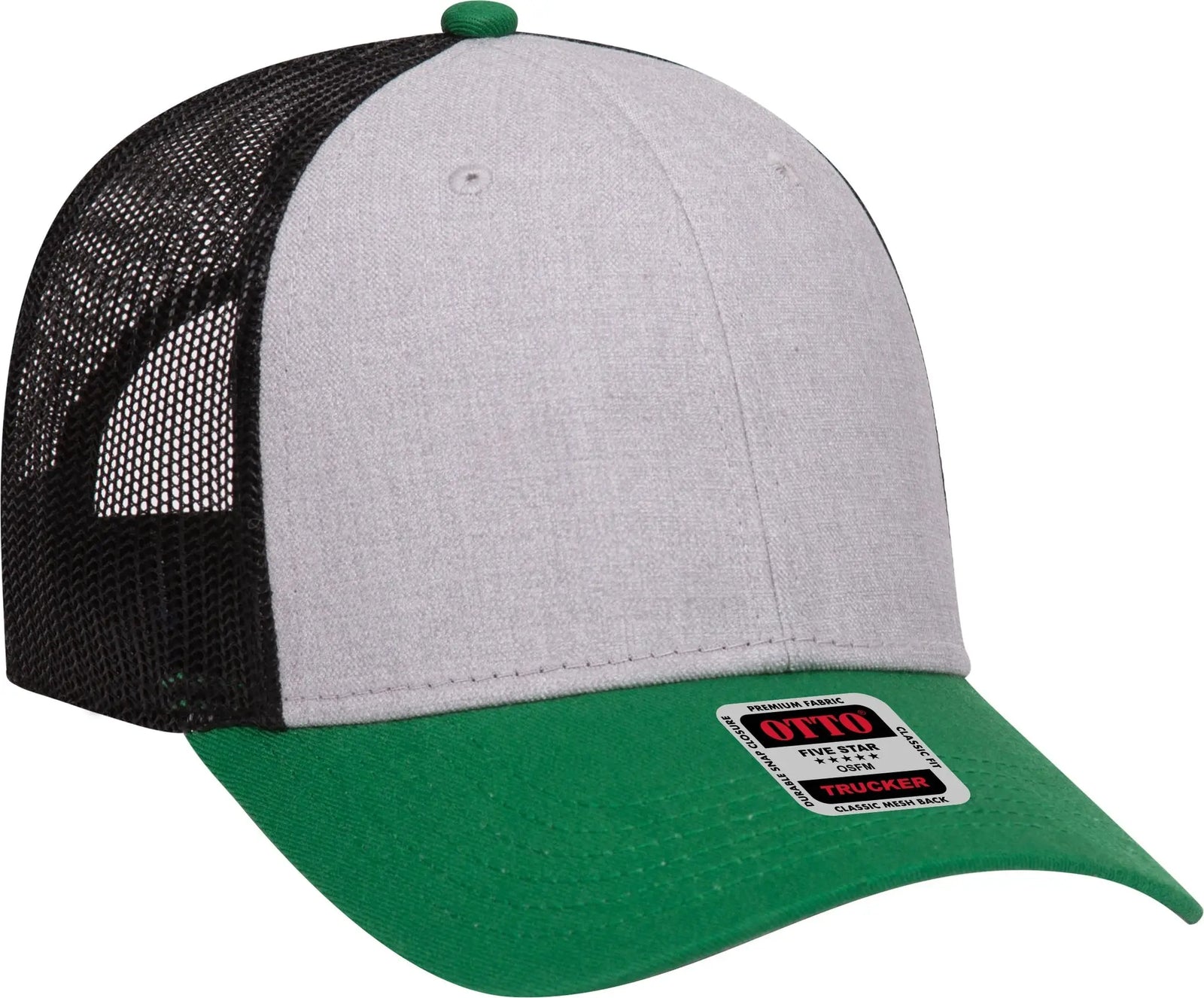 Otto 83-1239 6 Panel Low Profile Mesh Back Trucker Cap - Kelly/heathergray/black - 1/2’’ - 7 5/8’’