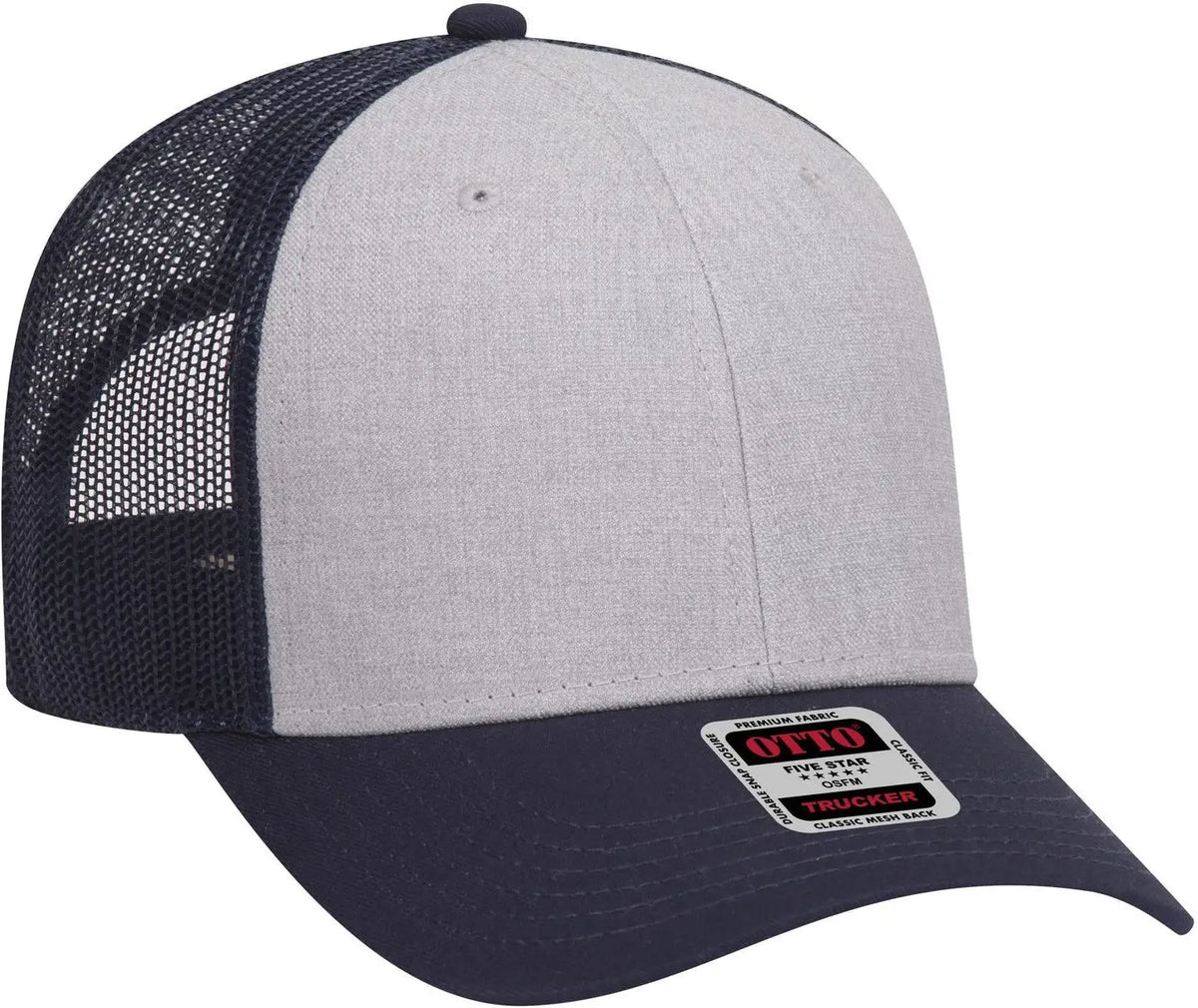 Otto 83-1239 6 Panel Low Profile Mesh Back Trucker Cap - Navy/heathergray/navy - 1/2’’ - 7 5/8’’