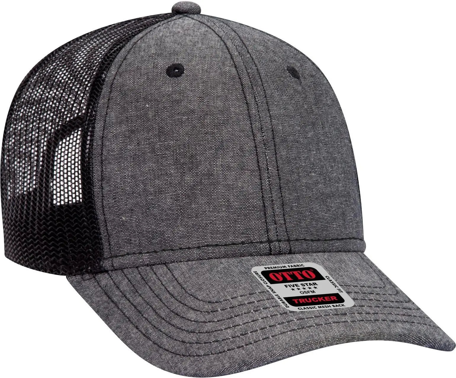 Otto 83-1239 6 Panel Low Profile Mesh Back Trucker Cap - Black - 1/2’’ - 7 5/8’’