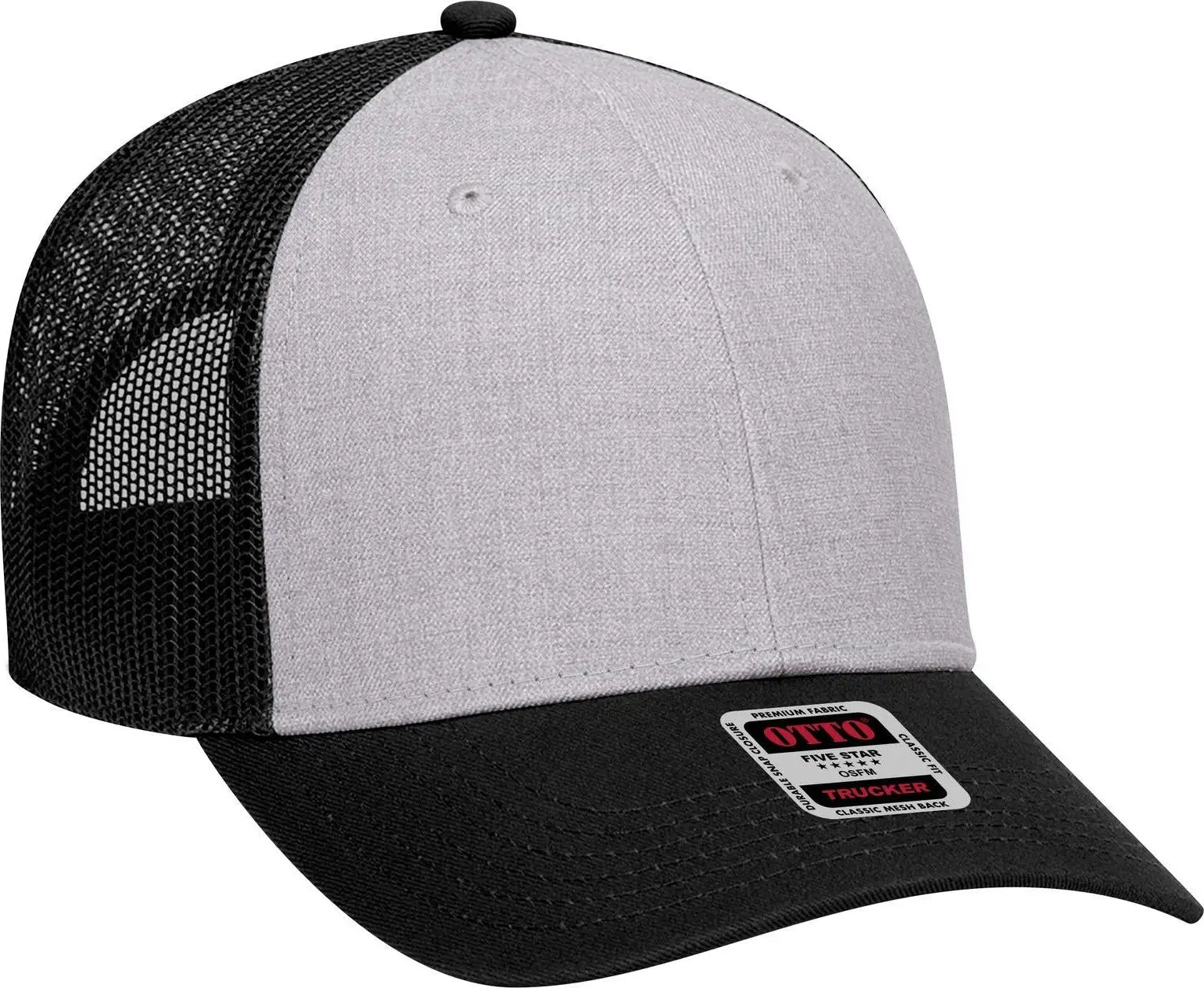 Otto 83-1239 6 Panel Low Profile Mesh Back Trucker Cap - Black/heather Gray/black - 1/2’’ - 7 5/8’’