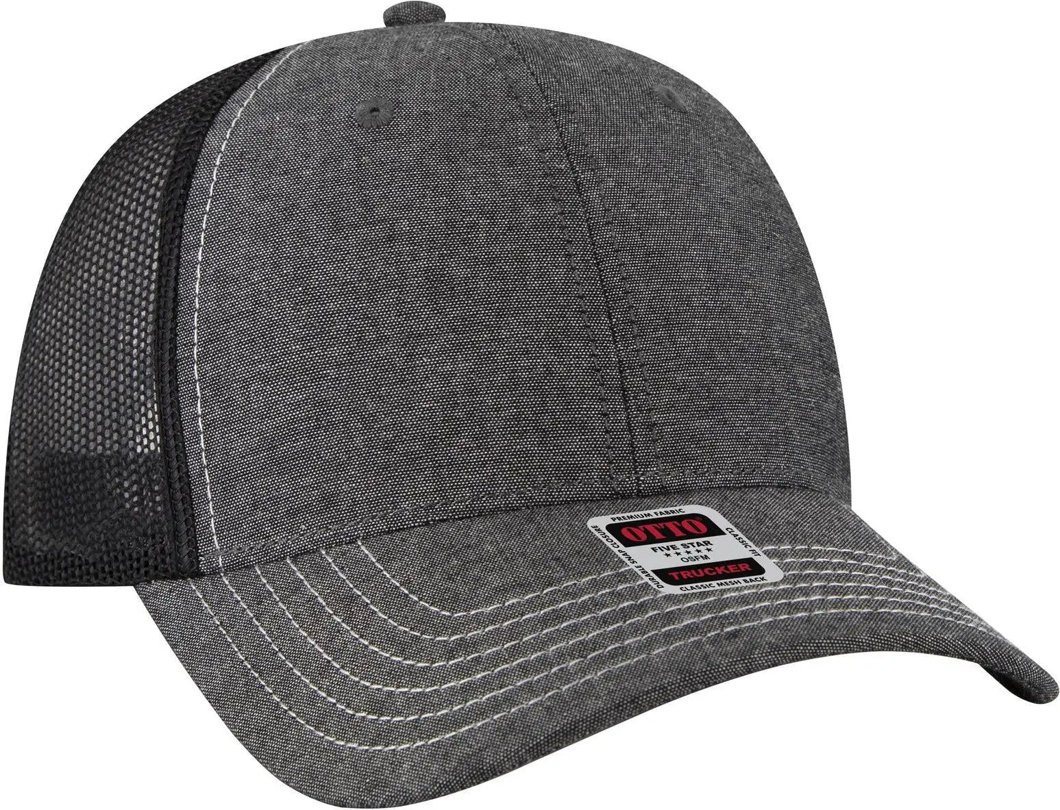 Otto 83-1239 6 Panel Low Profile Mesh Back Trucker Cap - Blk - 1/2’’ - 7 5/8’’