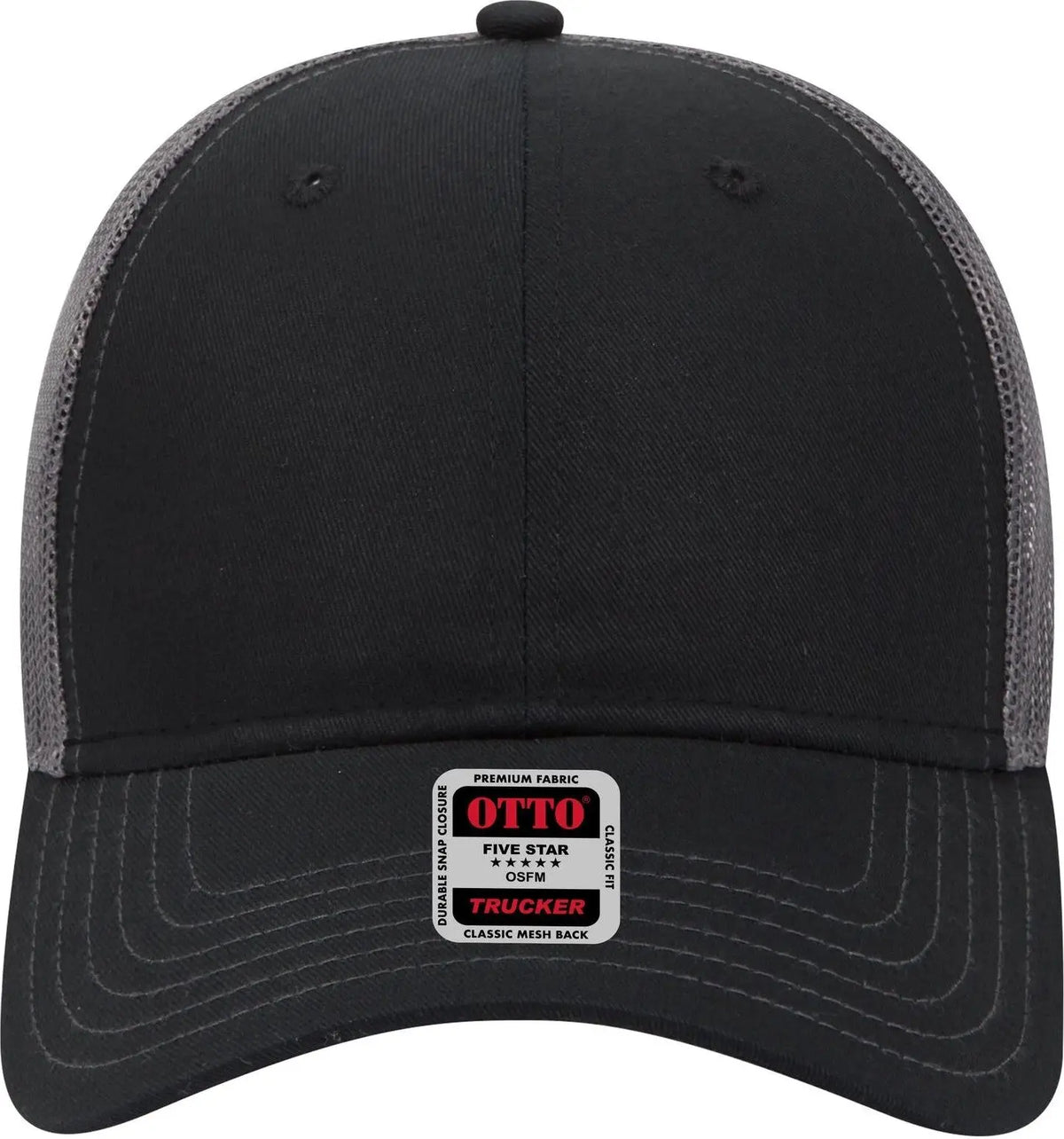 Otto 83-1239 6 Panel Low Profile Mesh Back Trucker Cap - Blk/blk/ch.gry - 1/2’’ - 7 5/8’’