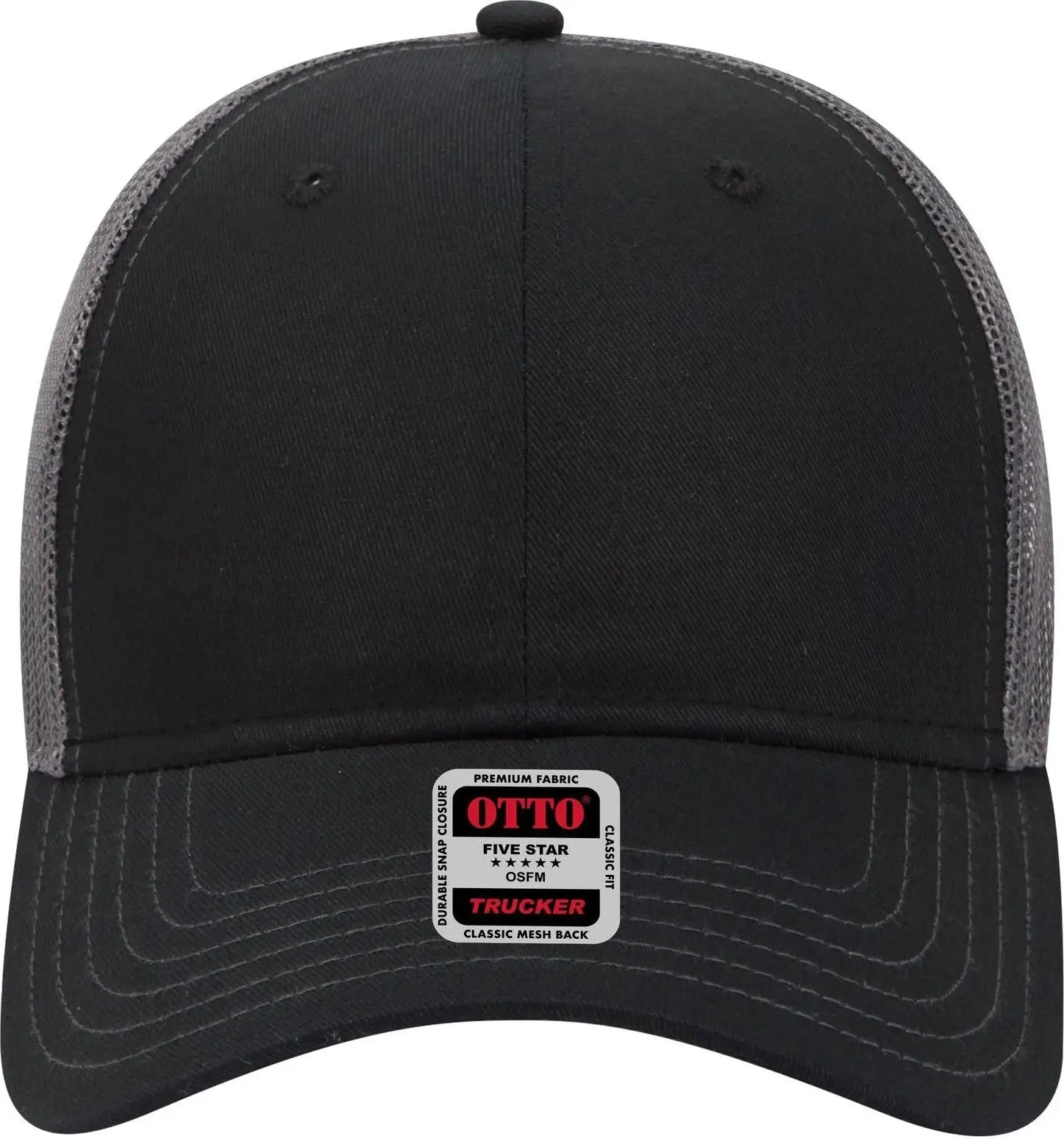 Otto 83-1239 6 Panel Low Profile Mesh Back Trucker Cap - Blk/blk/ch.gry - 1/2’’ - 7 5/8’’