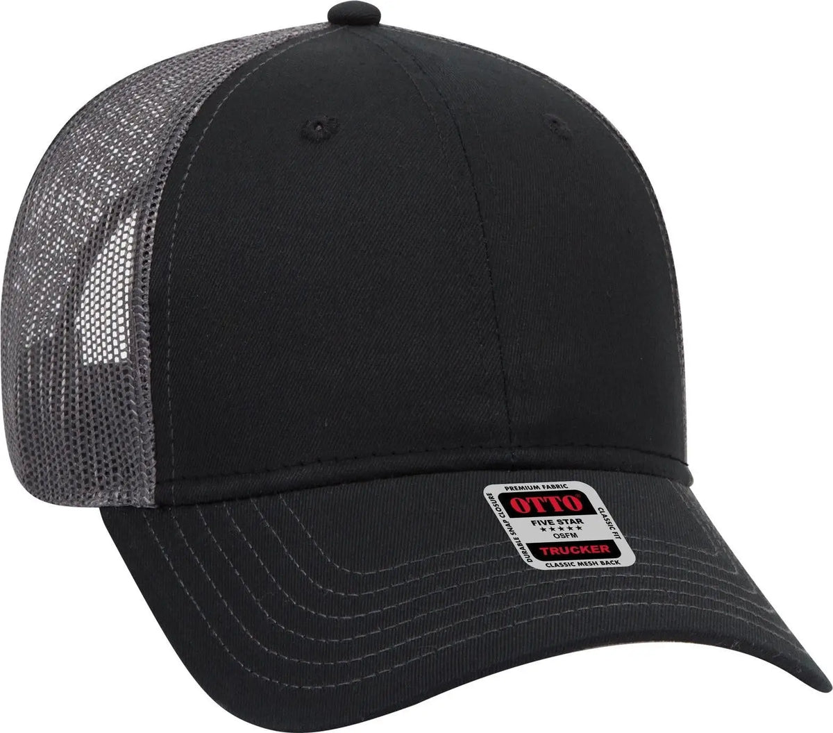 Otto 83-1239 6 Panel Low Profile Mesh Back Trucker Cap - Blk/blk/ch.gry - 1/2’’ - 7 5/8’’
