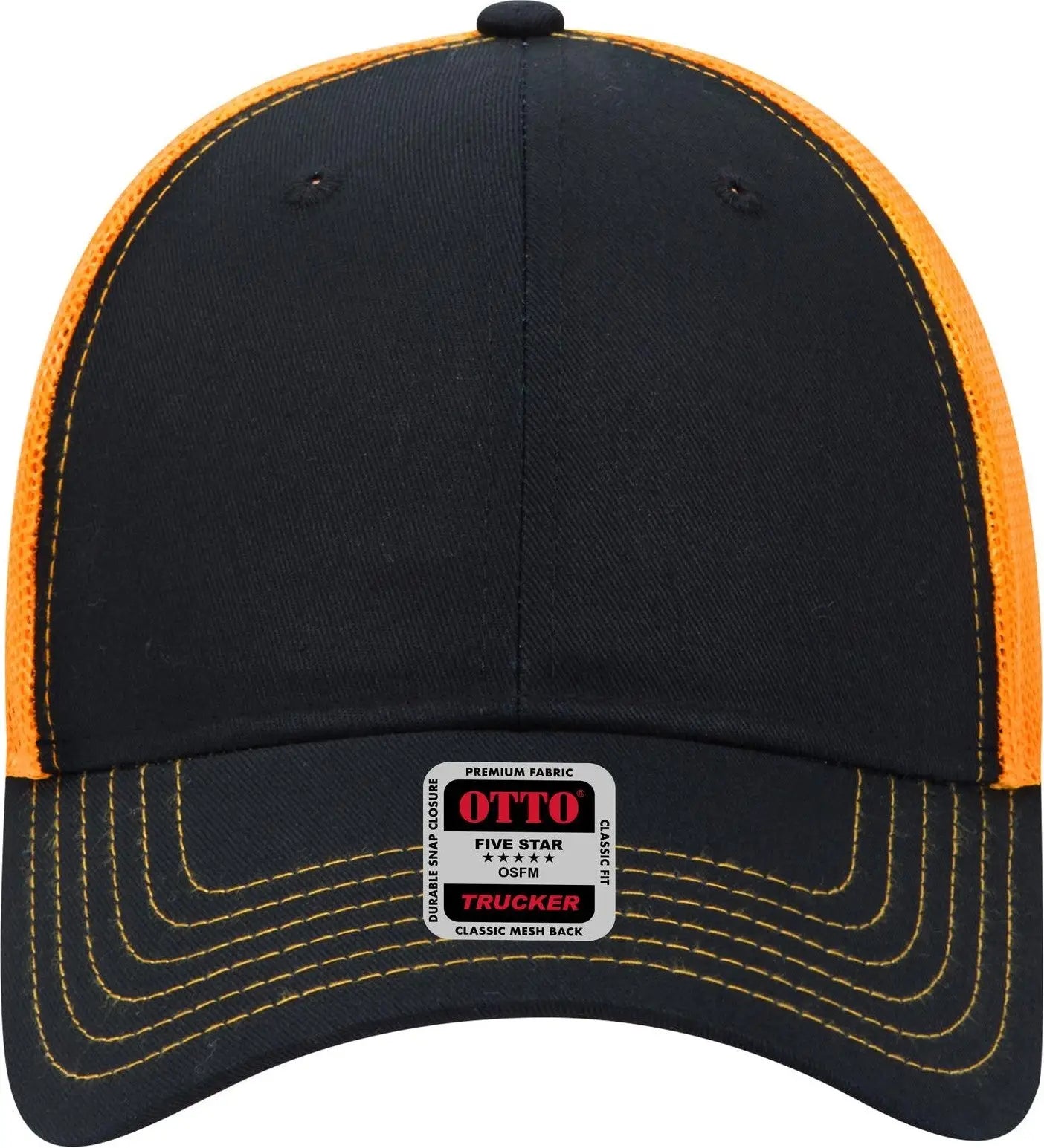 Otto 83-1239 6 Panel Low Profile Mesh Back Trucker Cap - Blk/blk/gld - 1/2’’ - 7 5/8’’