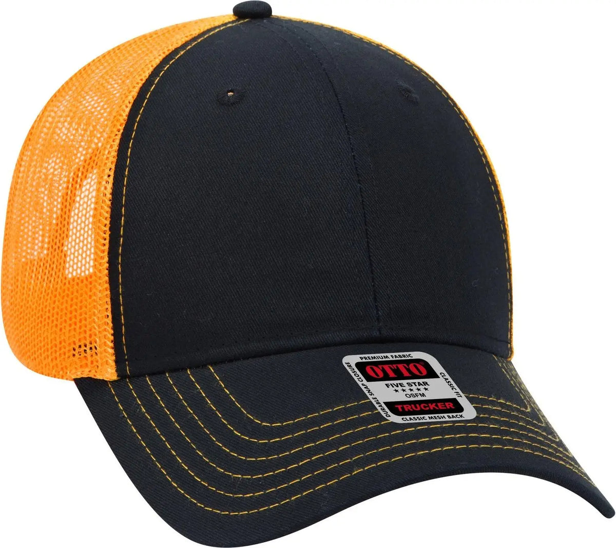 Otto 83-1239 6 Panel Low Profile Mesh Back Trucker Cap - Blk/blk/gld - 1/2’’ - 7 5/8’’