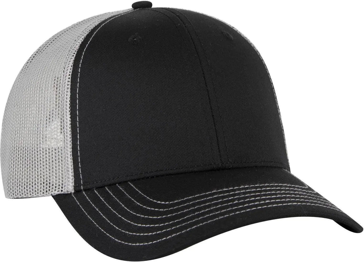 Otto 83-1239 6 Panel Low Profile Mesh Back Trucker Cap - Blk/blk/gry - 1/2’’ - 7 5/8’’