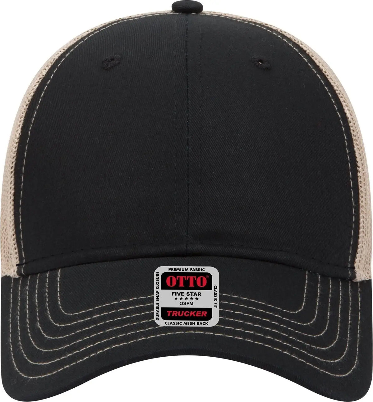 Otto 83-1239 6 Panel Low Profile Mesh Back Trucker Cap - Blk/blk/kha - 1/2’’ - 7 5/8’’