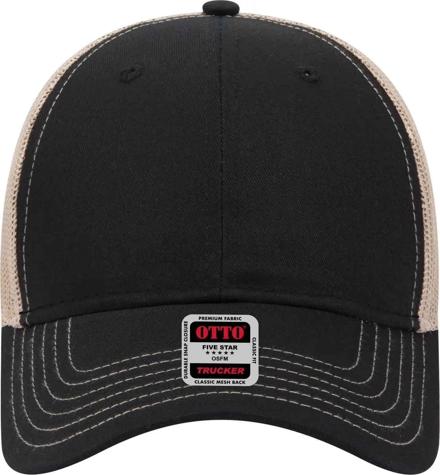 Otto 83-1239 6 Panel Low Profile Mesh Back Trucker Cap - Blk/blk/kha - 1/2’’ - 7 5/8’’
