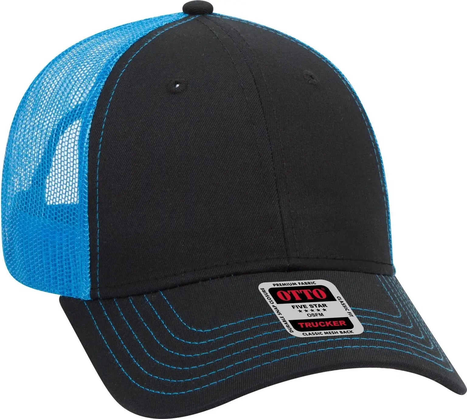 Otto 83-1239 6 Panel Low Profile Mesh Back Trucker Cap - Blk/blk/n.blue - 1/2’’ - 7 5/8’’