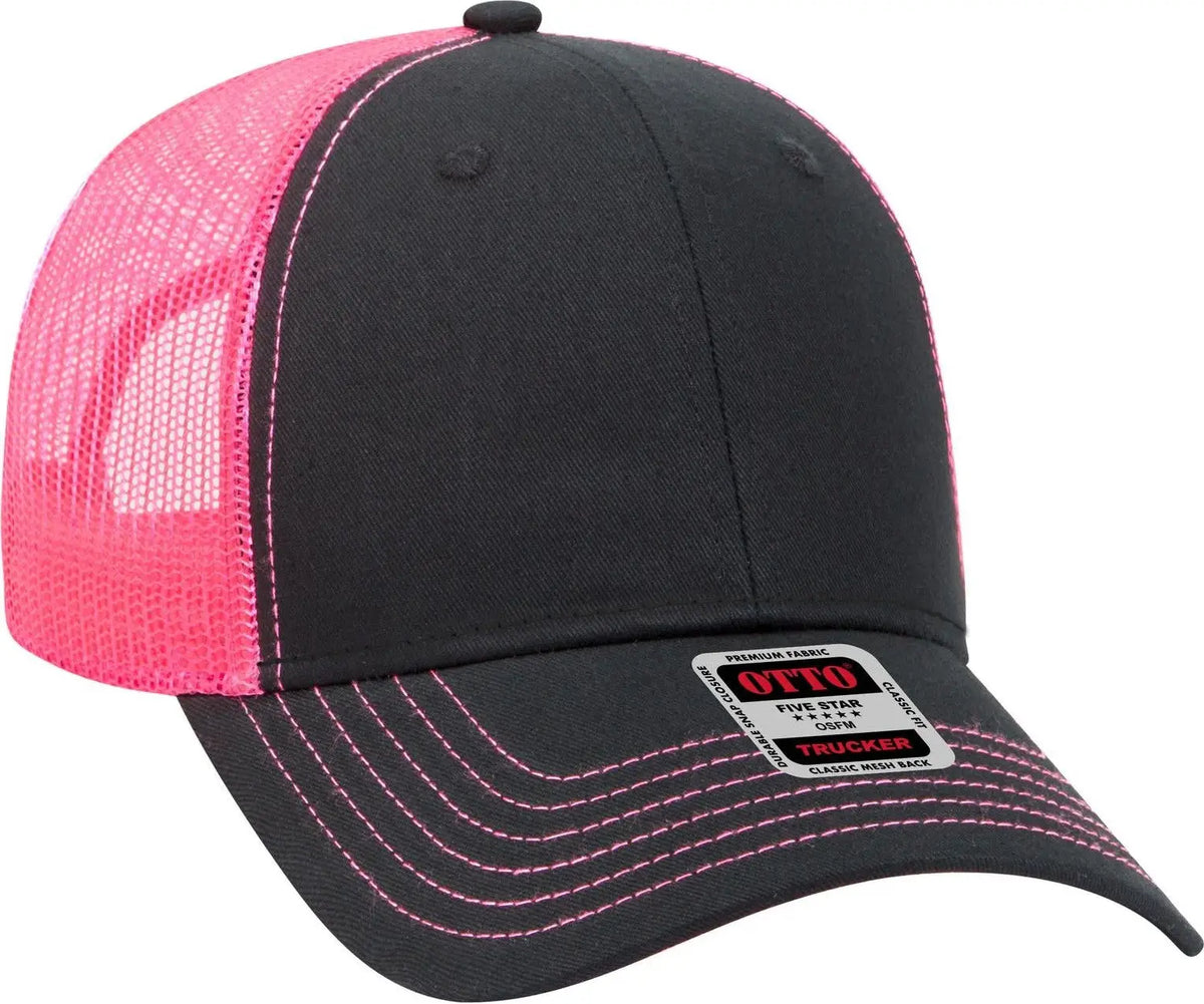 Otto 83-1239 6 Panel Low Profile Mesh Back Trucker Cap - Blk/blk/n.pnk - 1/2’’ - 7 5/8’’