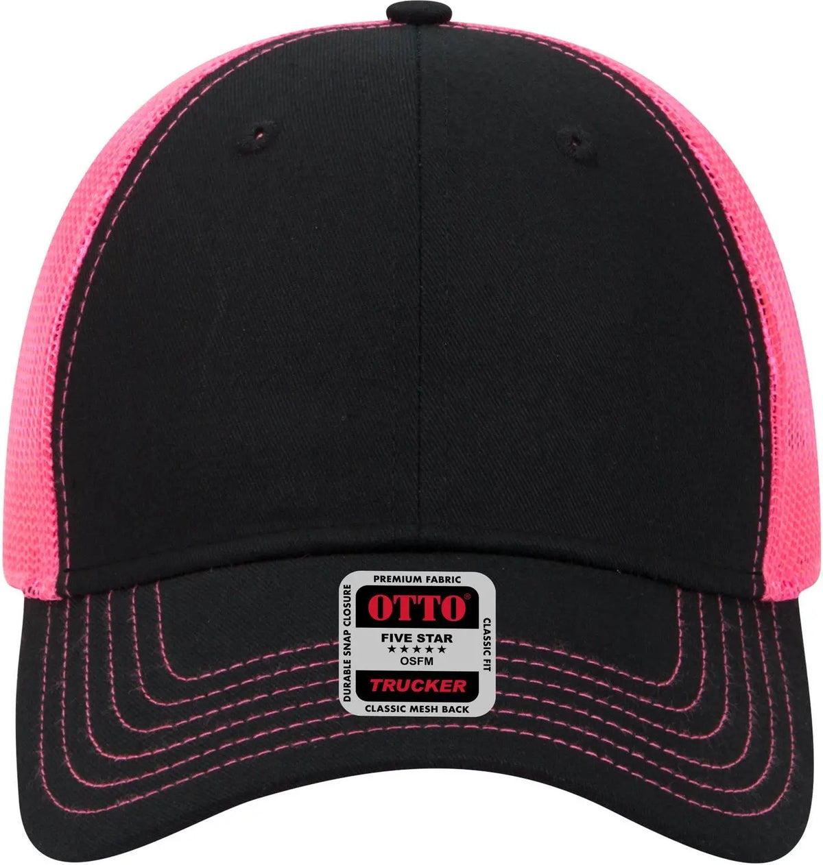 Otto 83-1239 6 Panel Low Profile Mesh Back Trucker Cap - Blk/blk/n.pnk - 1/2’’ - 7 5/8’’