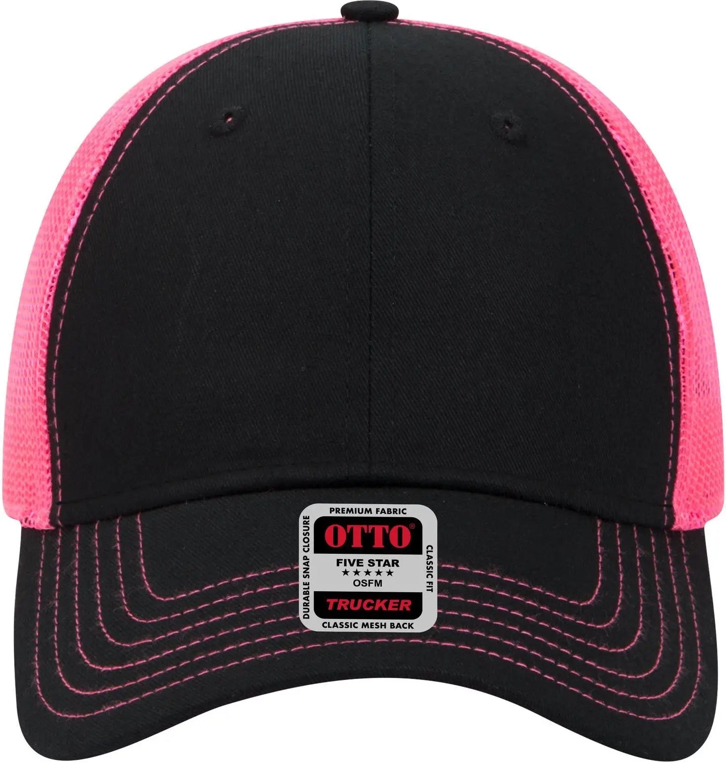 Otto 83-1239 6 Panel Low Profile Mesh Back Trucker Cap - Blk/blk/n.pnk - 1/2’’ - 7 5/8’’
