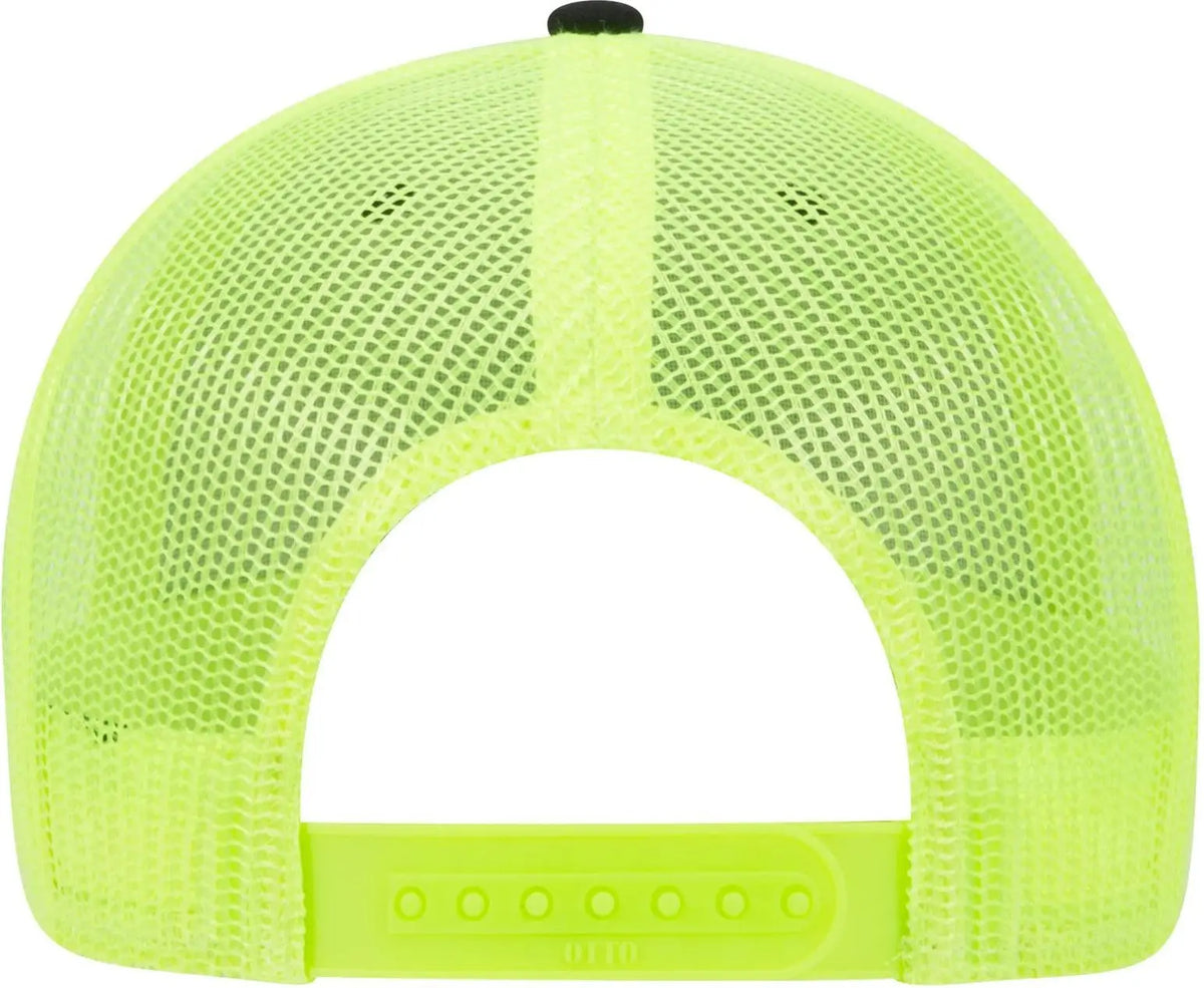 Otto 83-1239 6 Panel Low Profile Mesh Back Trucker Cap - Blk/blk/n.ylw - 1/2’’ - 7 5/8’’