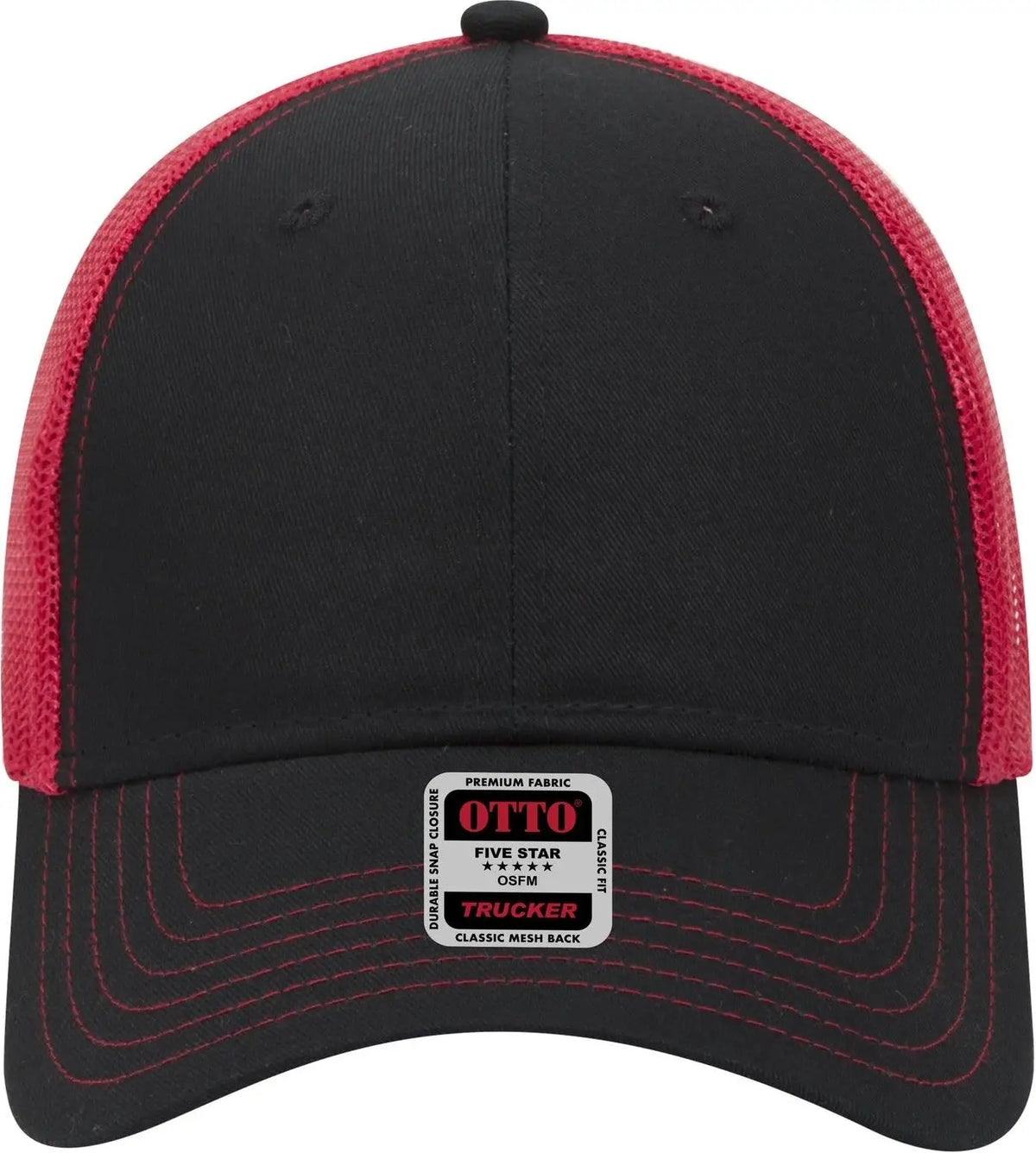 Otto 83-1239 6 Panel Low Profile Mesh Back Trucker Cap - Blk/blk/red - 1/2’’ - 7 5/8’’