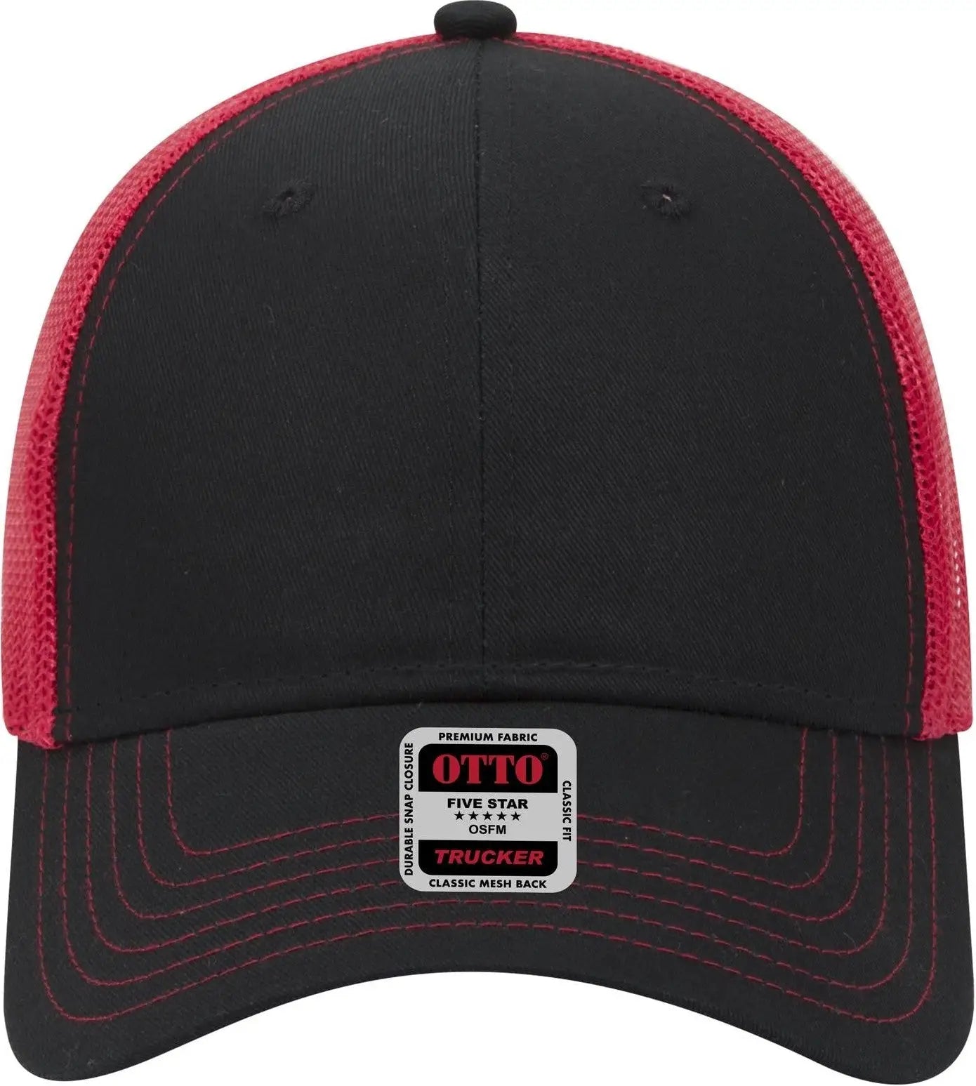 Otto 83-1239 6 Panel Low Profile Mesh Back Trucker Cap - Blk/blk/red - 1/2’’ - 7 5/8’’