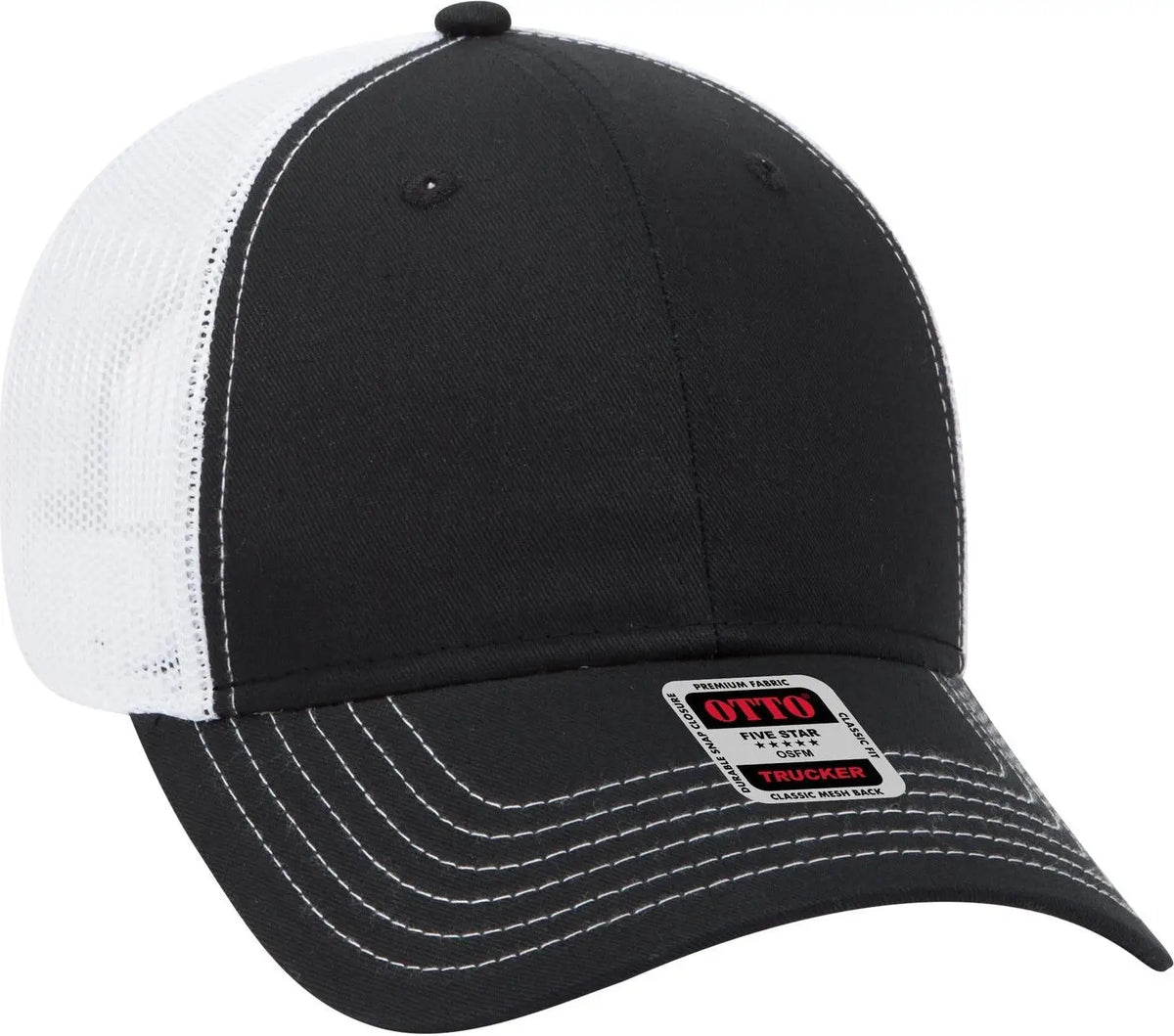 Otto 83-1239 6 Panel Low Profile Mesh Back Trucker Cap - Blk/blk/wht - 1/2’’ - 7 5/8’’