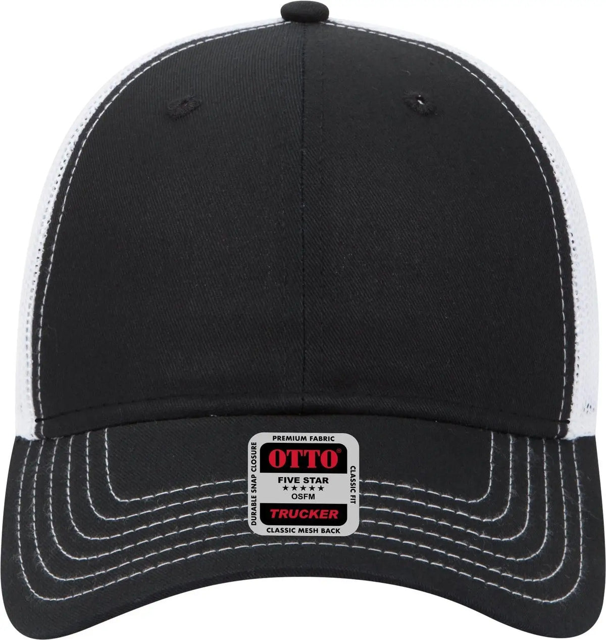 Otto 83-1239 6 Panel Low Profile Mesh Back Trucker Cap - Blk/blk/wht - 1/2’’ - 7 5/8’’