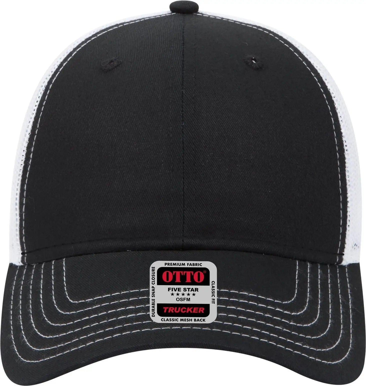 Otto 83-1239 6 Panel Low Profile Mesh Back Trucker Cap - Blk/blk/wht - 1/2’’ - 7 5/8’’