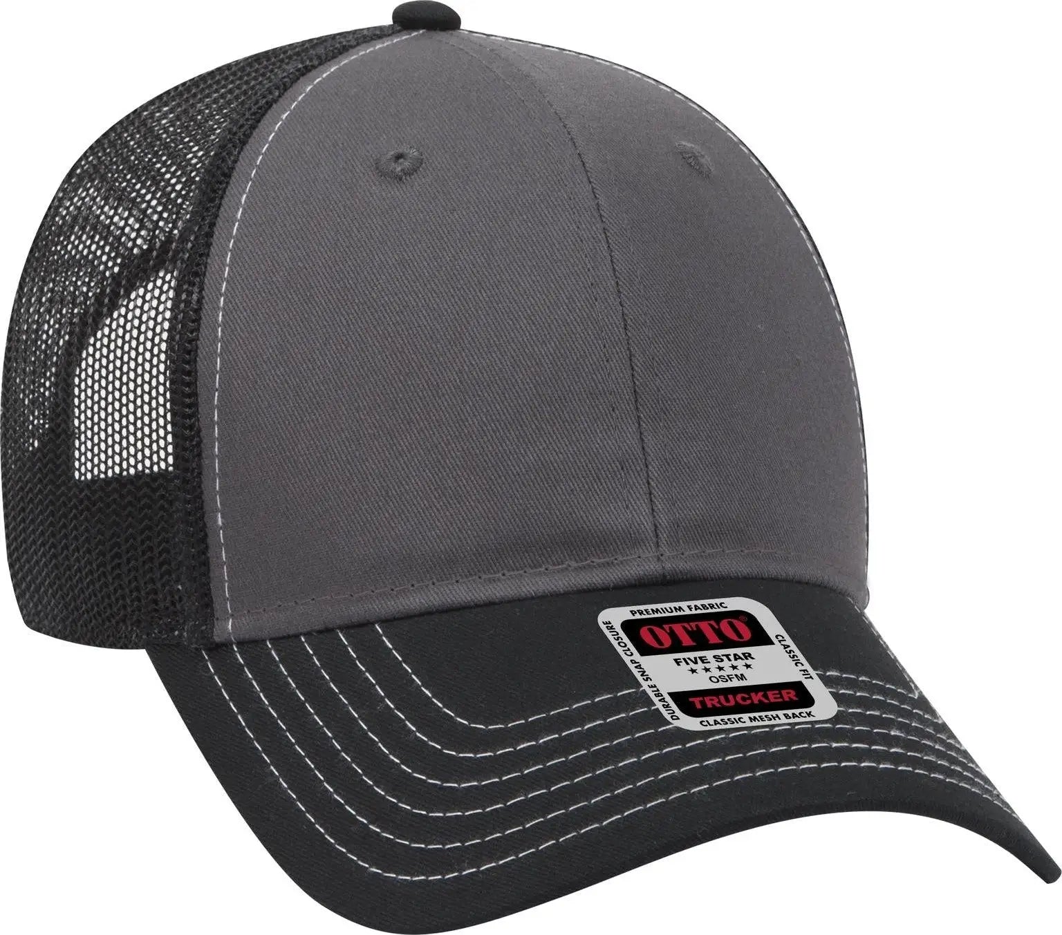 Otto 83-1239 6 Panel Low Profile Mesh Back Trucker Cap - Blk/ch.gry/blk - 1/2’’ - 7 5/8’’