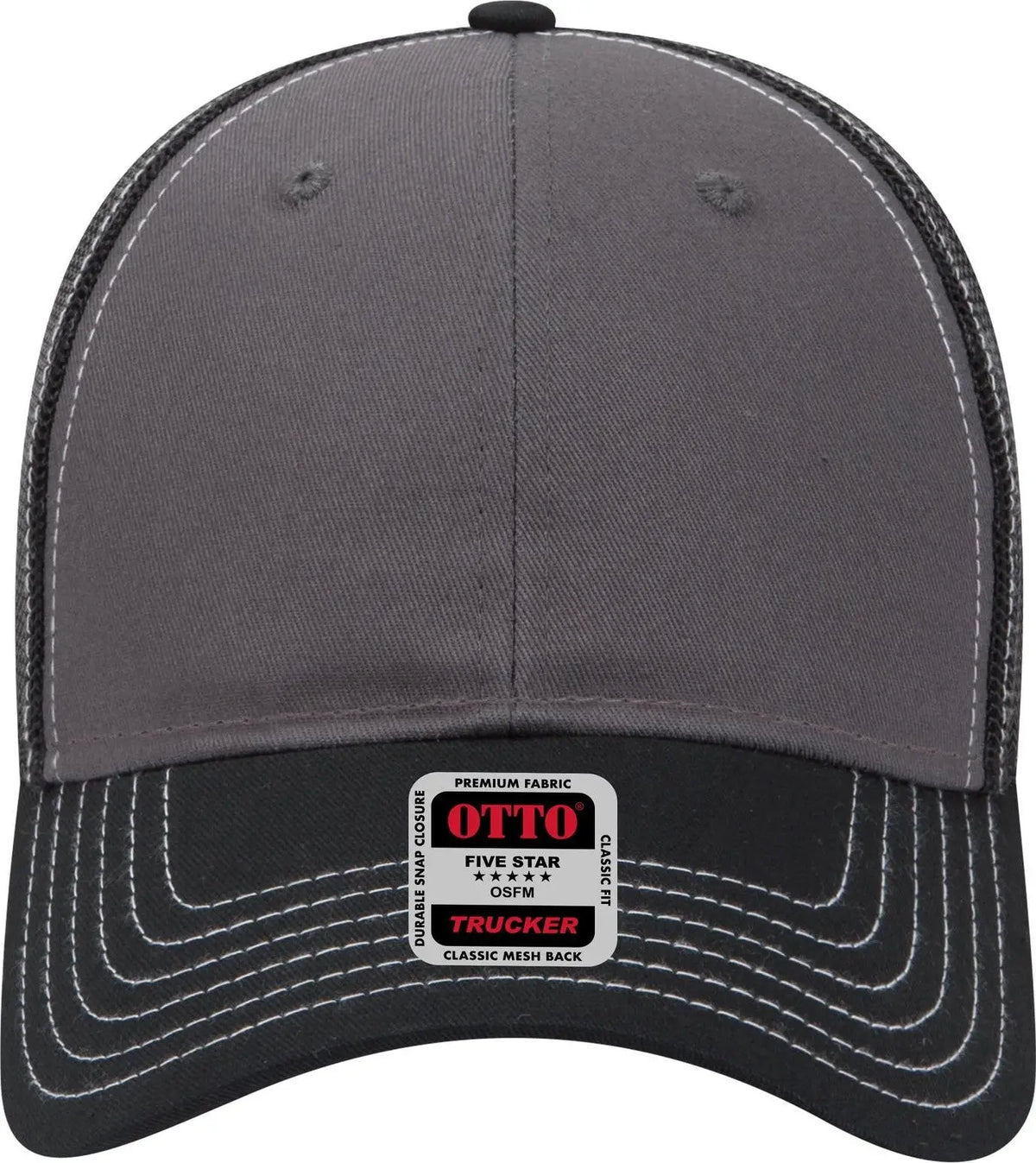 Otto 83-1239 6 Panel Low Profile Mesh Back Trucker Cap - Blk/ch.gry/blk - 1/2’’ - 7 5/8’’
