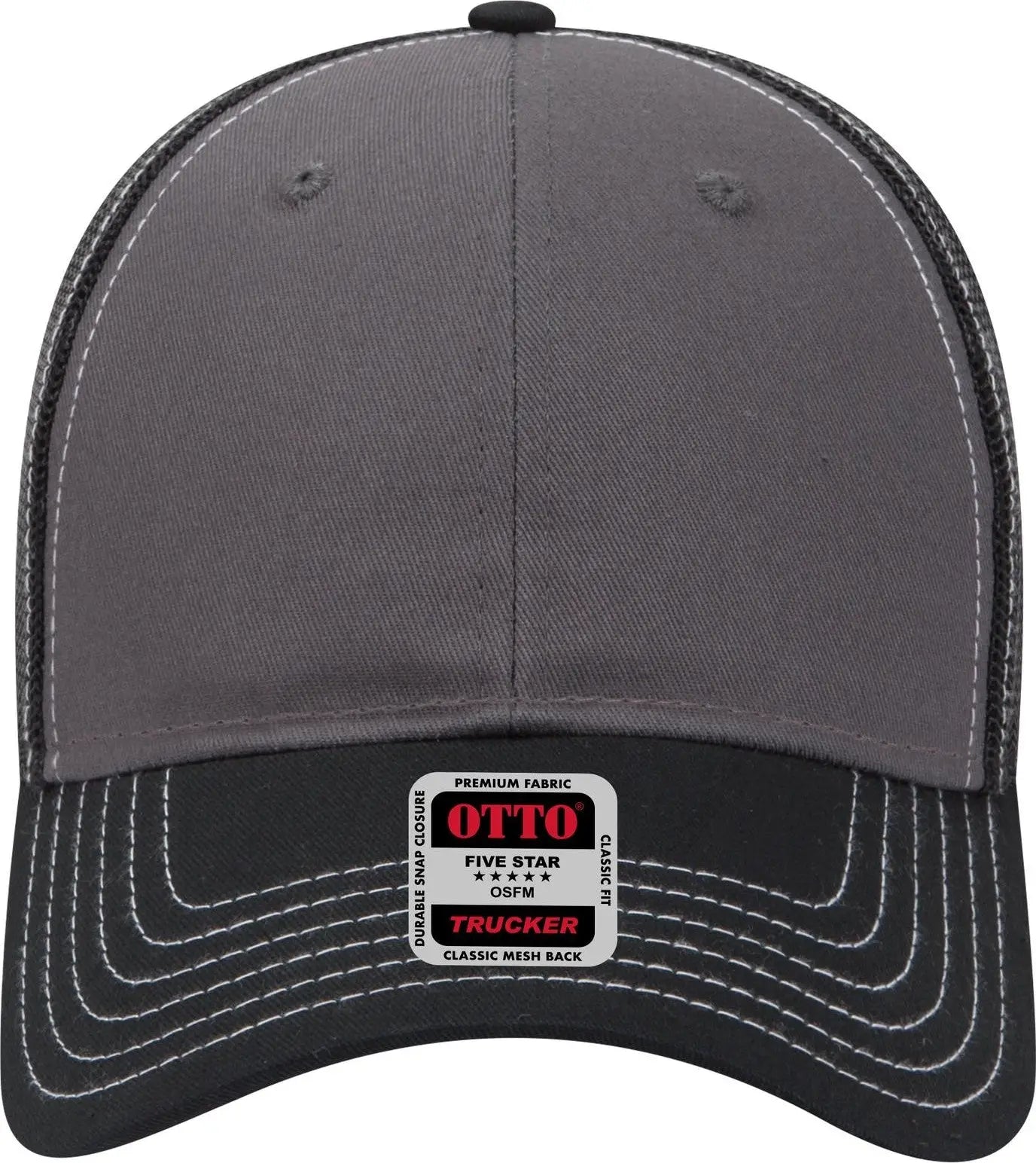 Otto 83-1239 6 Panel Low Profile Mesh Back Trucker Cap - Blk/ch.gry/blk - 1/2’’ - 7 5/8’’