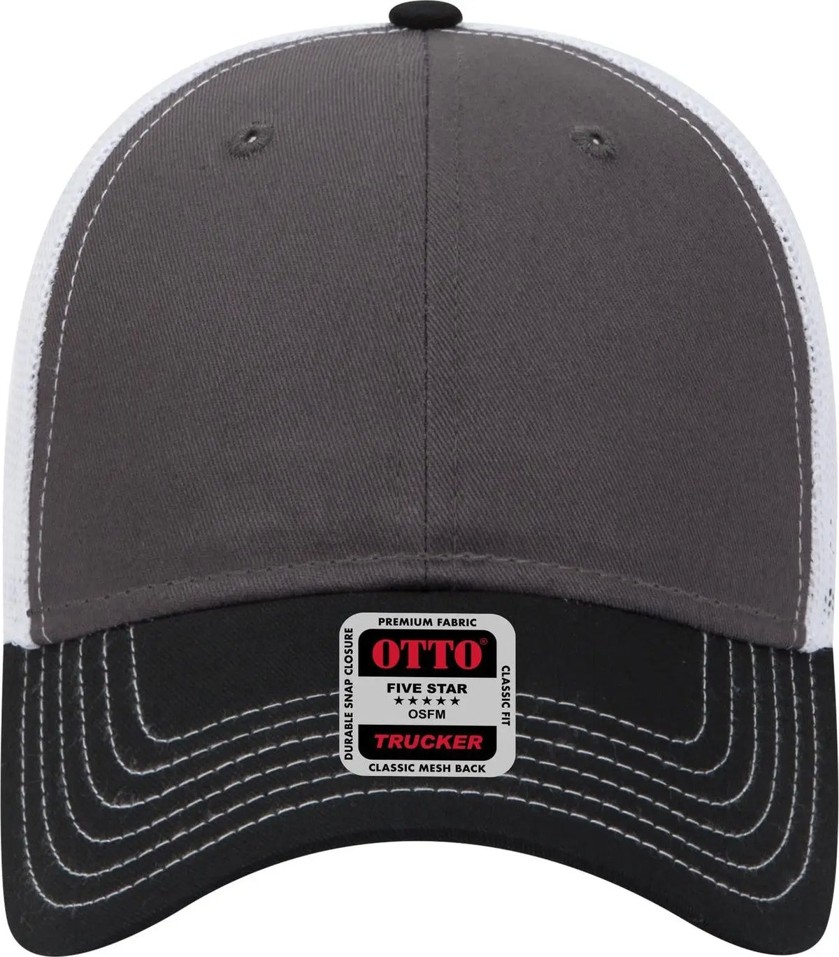 Otto 83-1239 6 Panel Low Profile Mesh Back Trucker Cap - Blk/ch.gry/wht - 1/2’’ - 7 5/8’’