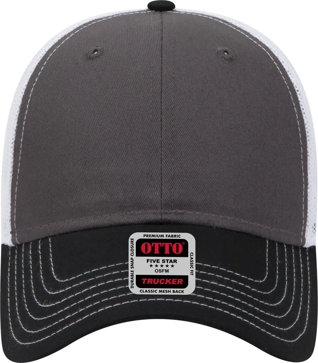 Otto 83-1239 6 Panel Low Profile Mesh Back Trucker Cap - Blk/ch.gry/wht - 1/2’’ - 7 5/8’’