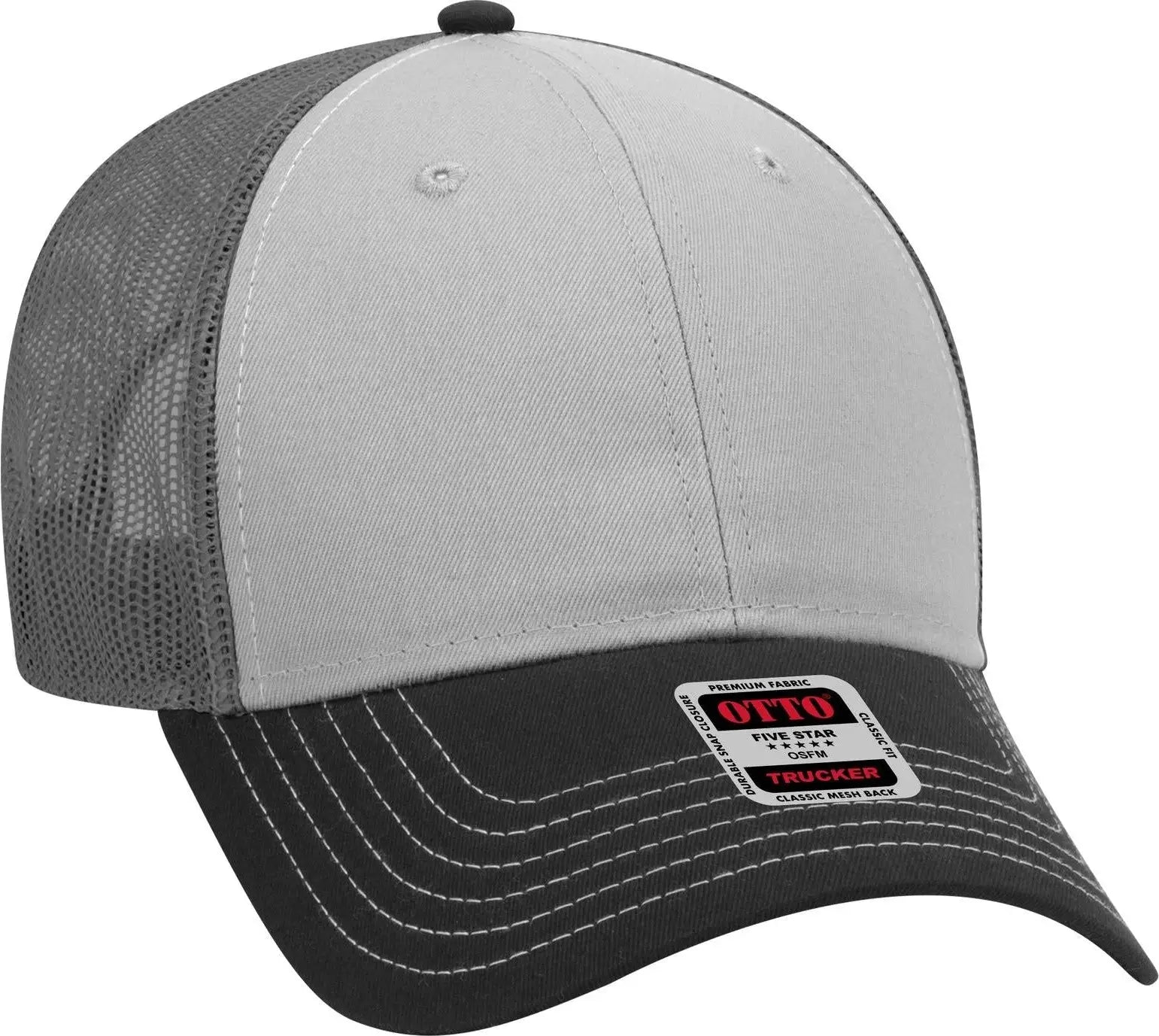 Otto 83-1239 6 Panel Low Profile Mesh Back Trucker Cap - Blk/gry/ch.gry - 1/2’’ - 7 5/8’’