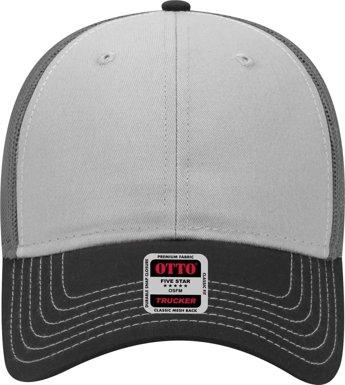 Otto 83-1239 6 Panel Low Profile Mesh Back Trucker Cap - Blk/gry/ch.gry - 1/2’’ - 7 5/8’’