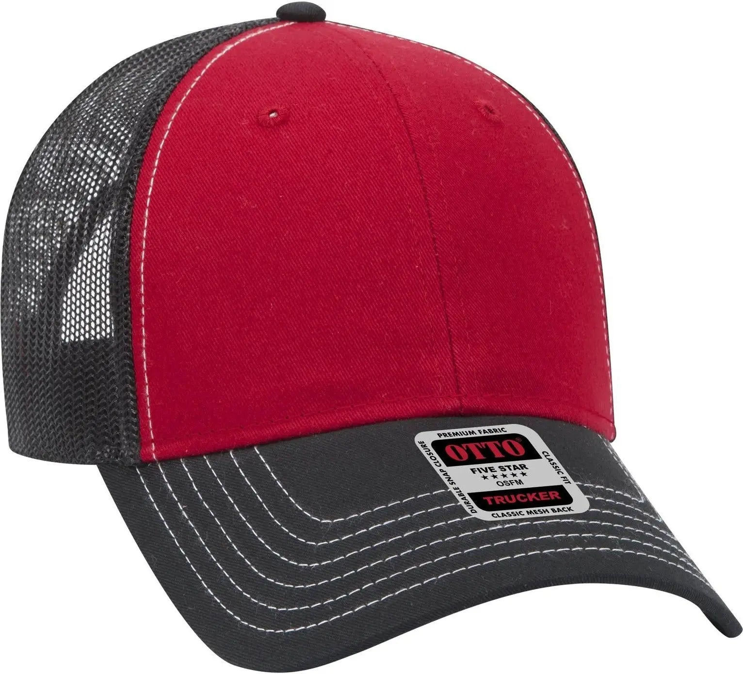 Otto 83-1239 6 Panel Low Profile Mesh Back Trucker Cap - Blk/red/blk - 1/2’’ - 7 5/8’’