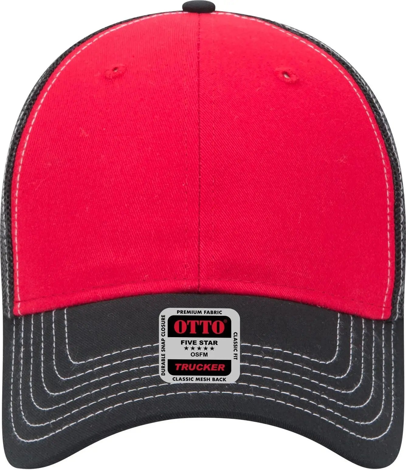Otto 83-1239 6 Panel Low Profile Mesh Back Trucker Cap - Blk/red/blk - 1/2’’ - 7 5/8’’