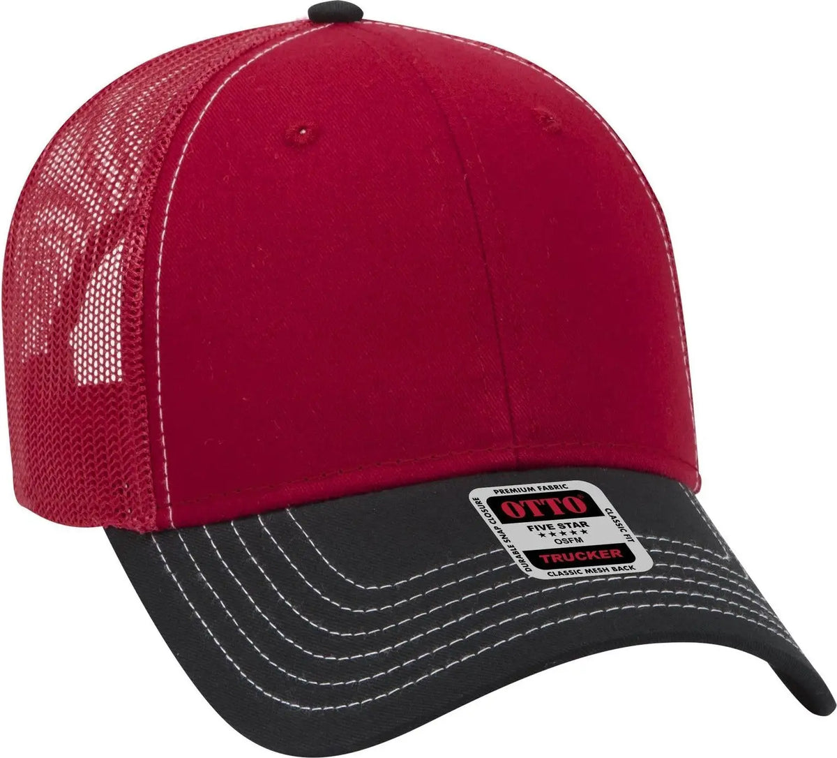 Otto 83-1239 6 Panel Low Profile Mesh Back Trucker Cap - Blk/red/red - 1/2’’ - 7 5/8’’