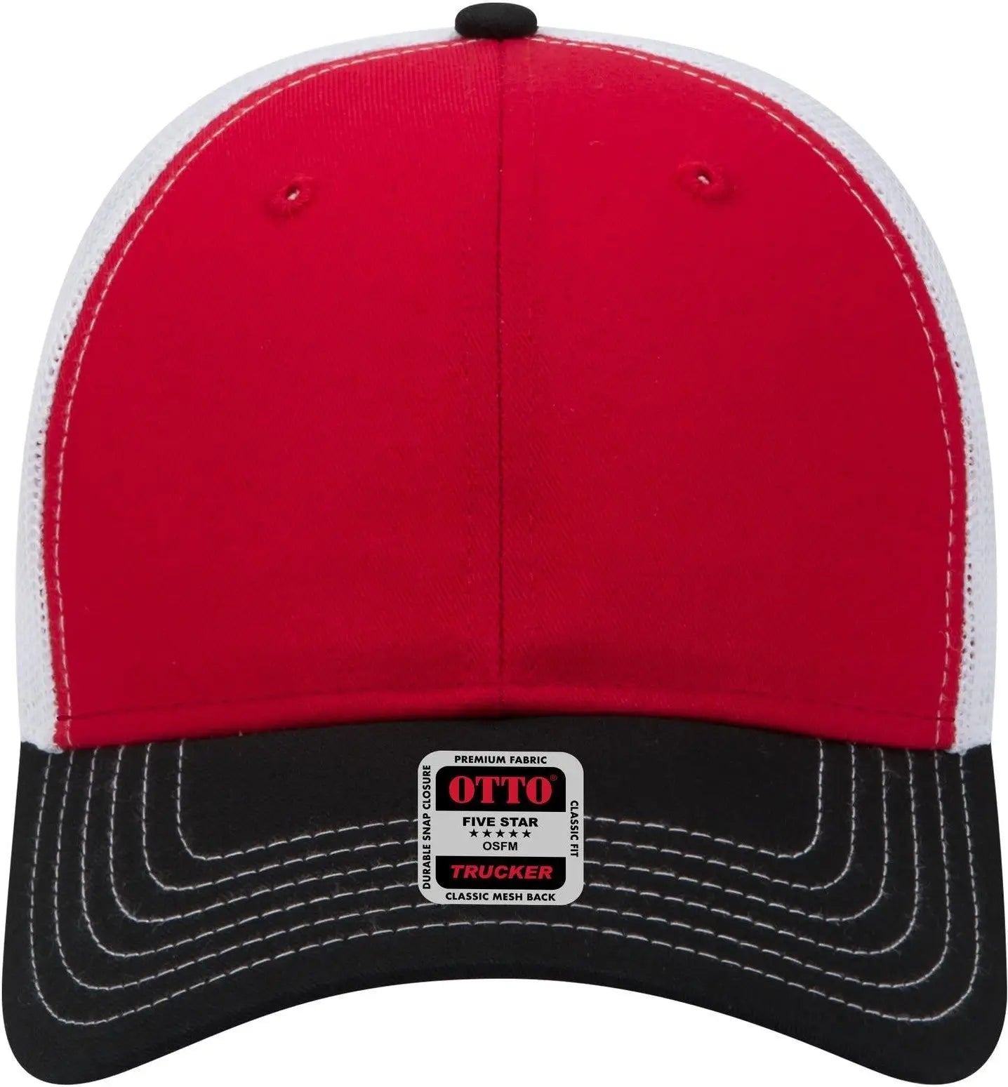 Otto 83-1239 6 Panel Low Profile Mesh Back Trucker Cap - Blk/red/wht - 1/2’’ - 7 5/8’’