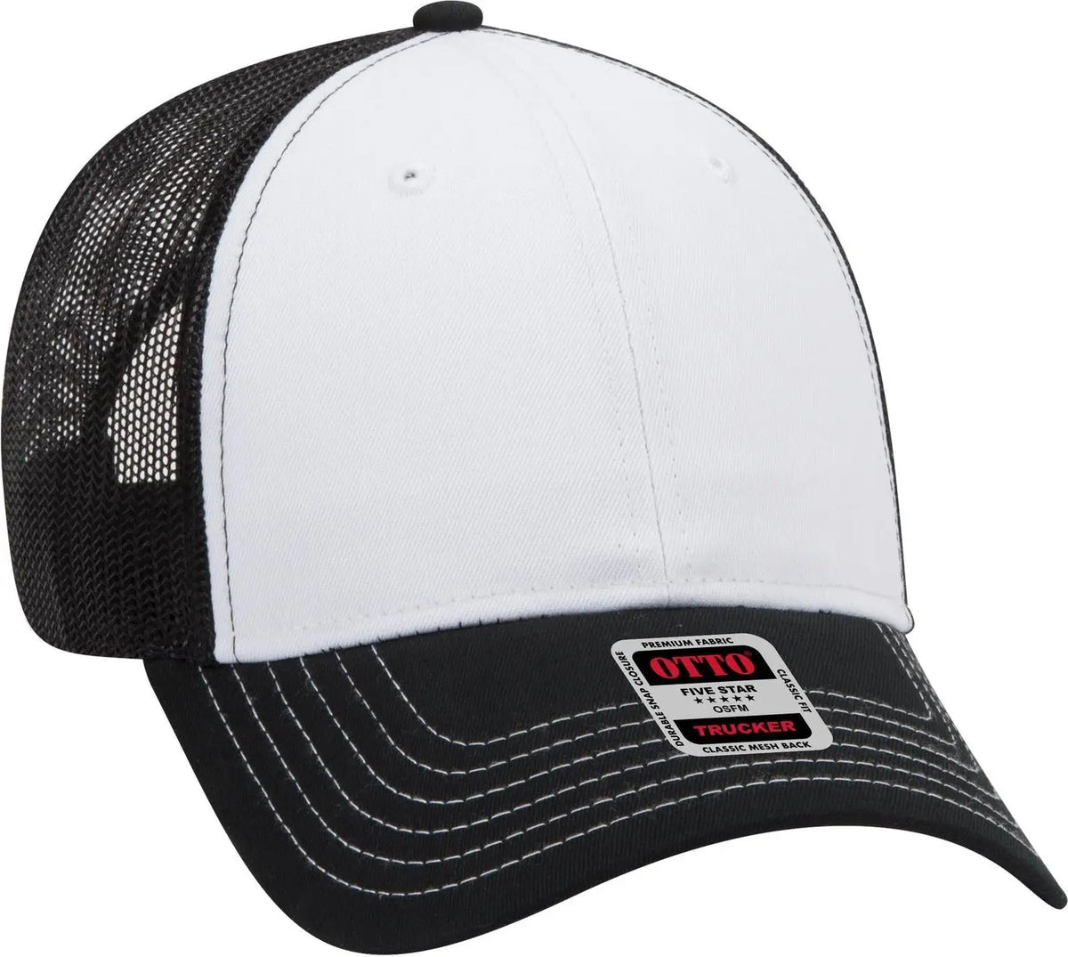 Otto 83-1239 6 Panel Low Profile Mesh Back Trucker Cap - Blk/wht/blk - 1/2’’ - 7 5/8’’