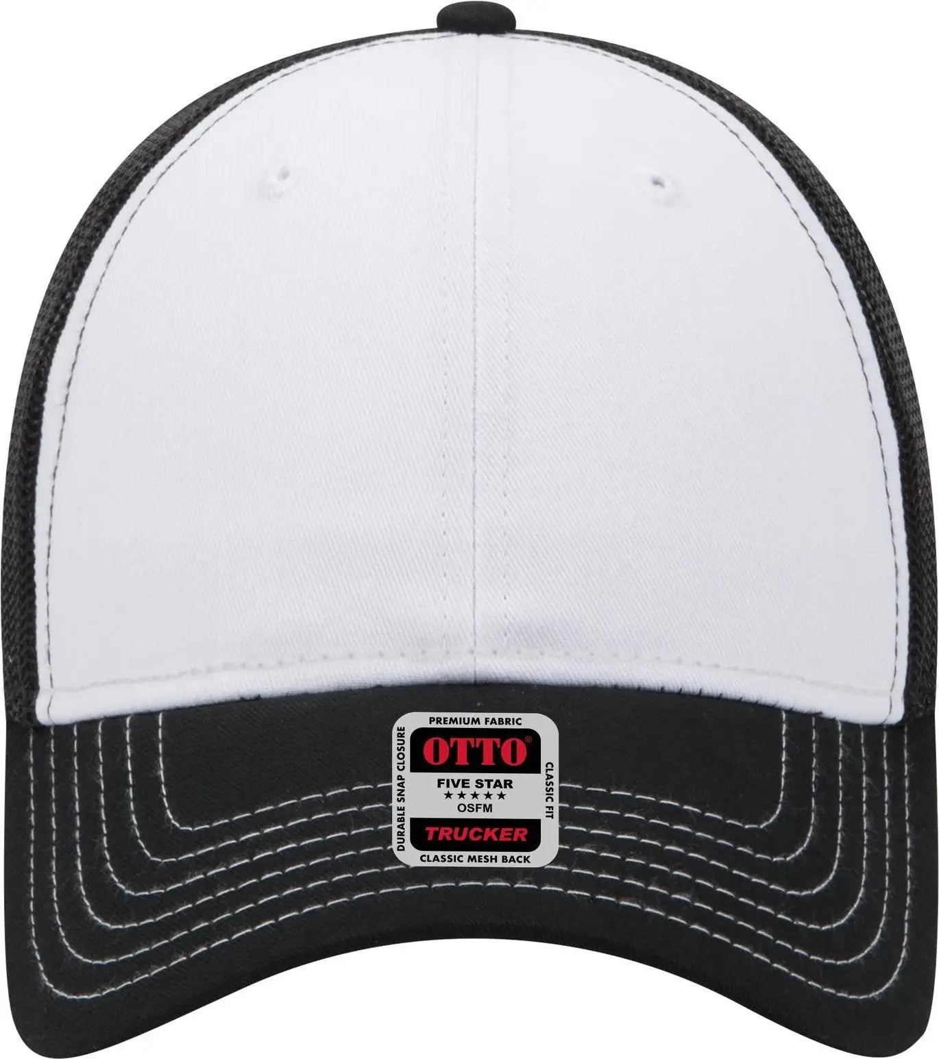 Otto 83-1239 6 Panel Low Profile Mesh Back Trucker Cap - Blk/wht/blk - 1/2’’ - 7 5/8’’