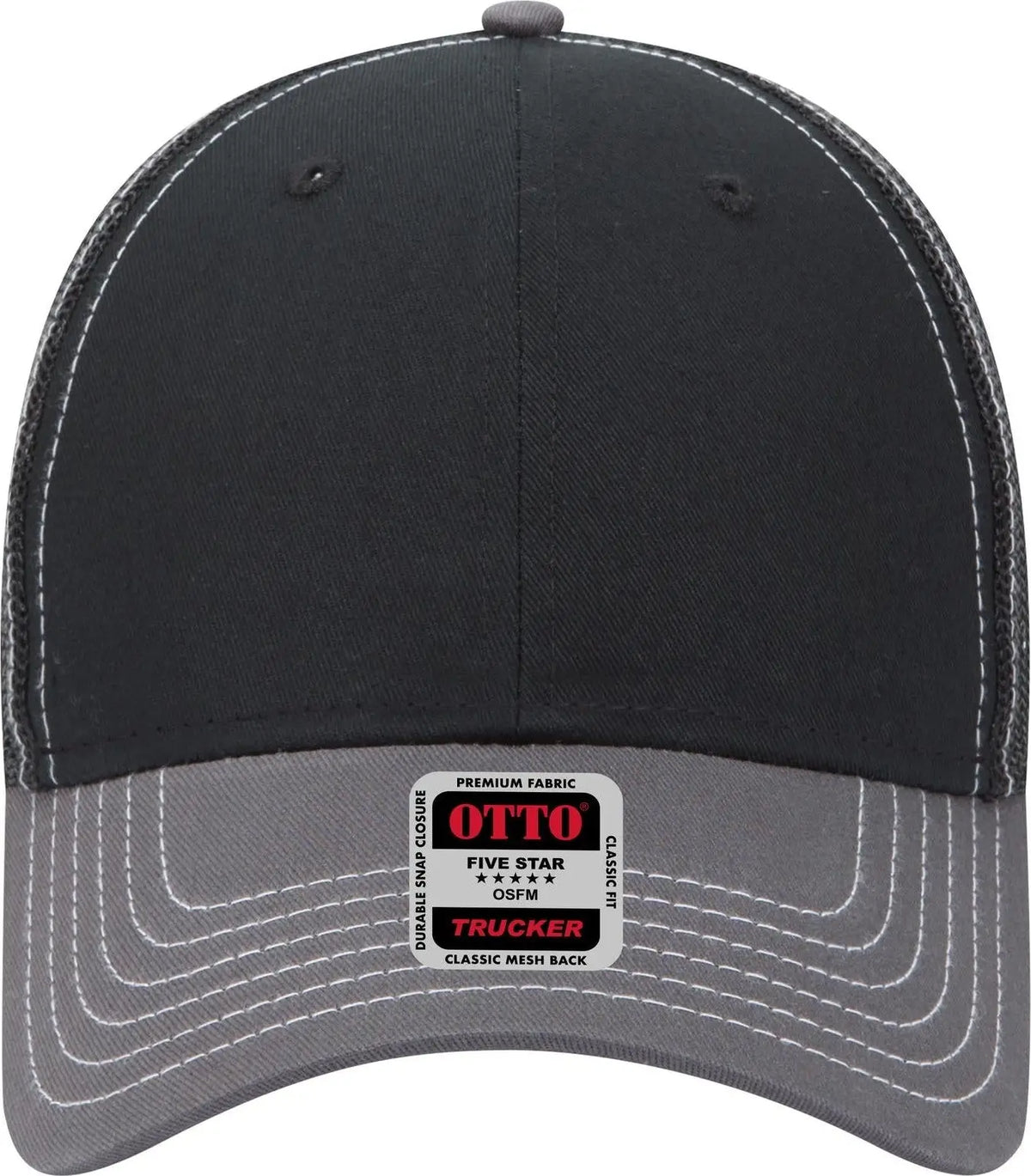 Otto 83-1239 6 Panel Low Profile Mesh Back Trucker Cap - Ch. Gry/blk/blk - 1/2’’ - 7 5/8’’