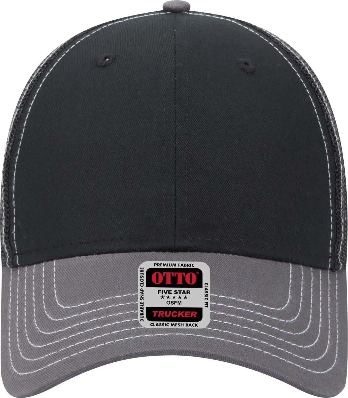 Otto 83-1239 6 Panel Low Profile Mesh Back Trucker Cap - Ch. Gry/blk/blk - 1/2’’ - 7 5/8’’